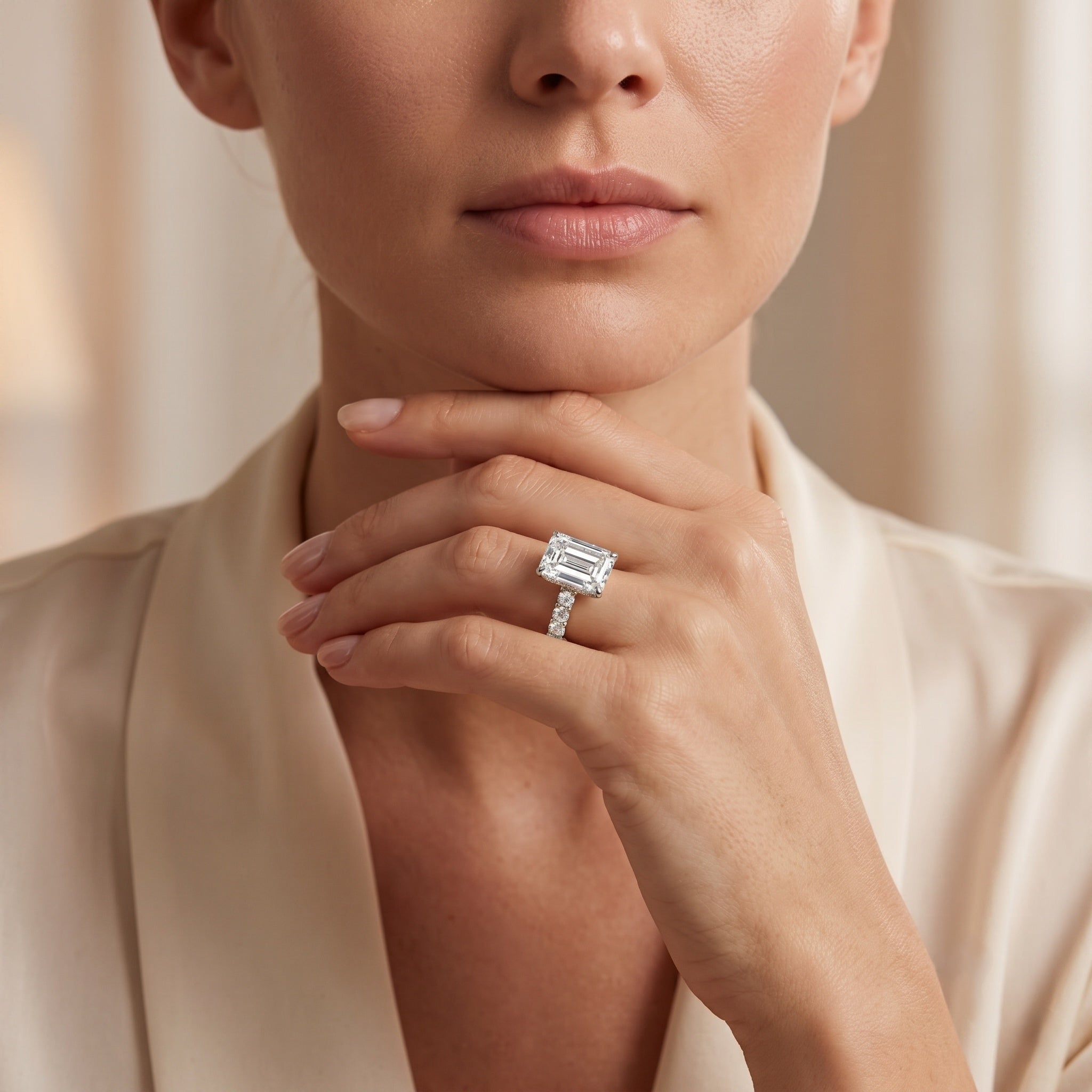 Lab Grown Diamond 4 Carat Emerald Cut Engagement Ring IGI Certified Lab - ( E-VS1 ) - Rosec Jewels