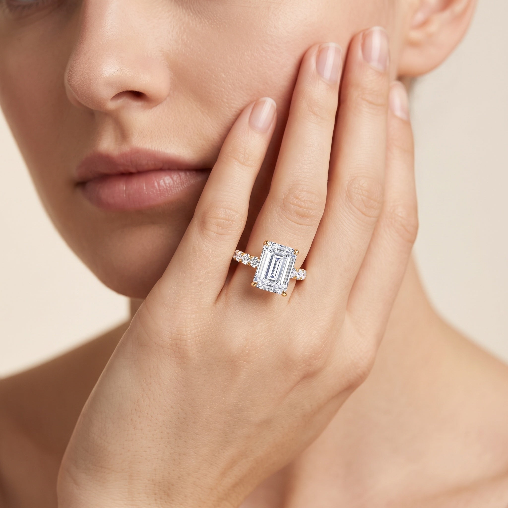 Lab Grown Diamond 4 Carat Emerald Cut Engagement Ring IGI Certified Lab - ( E-VS1 ) - Rosec Jewels