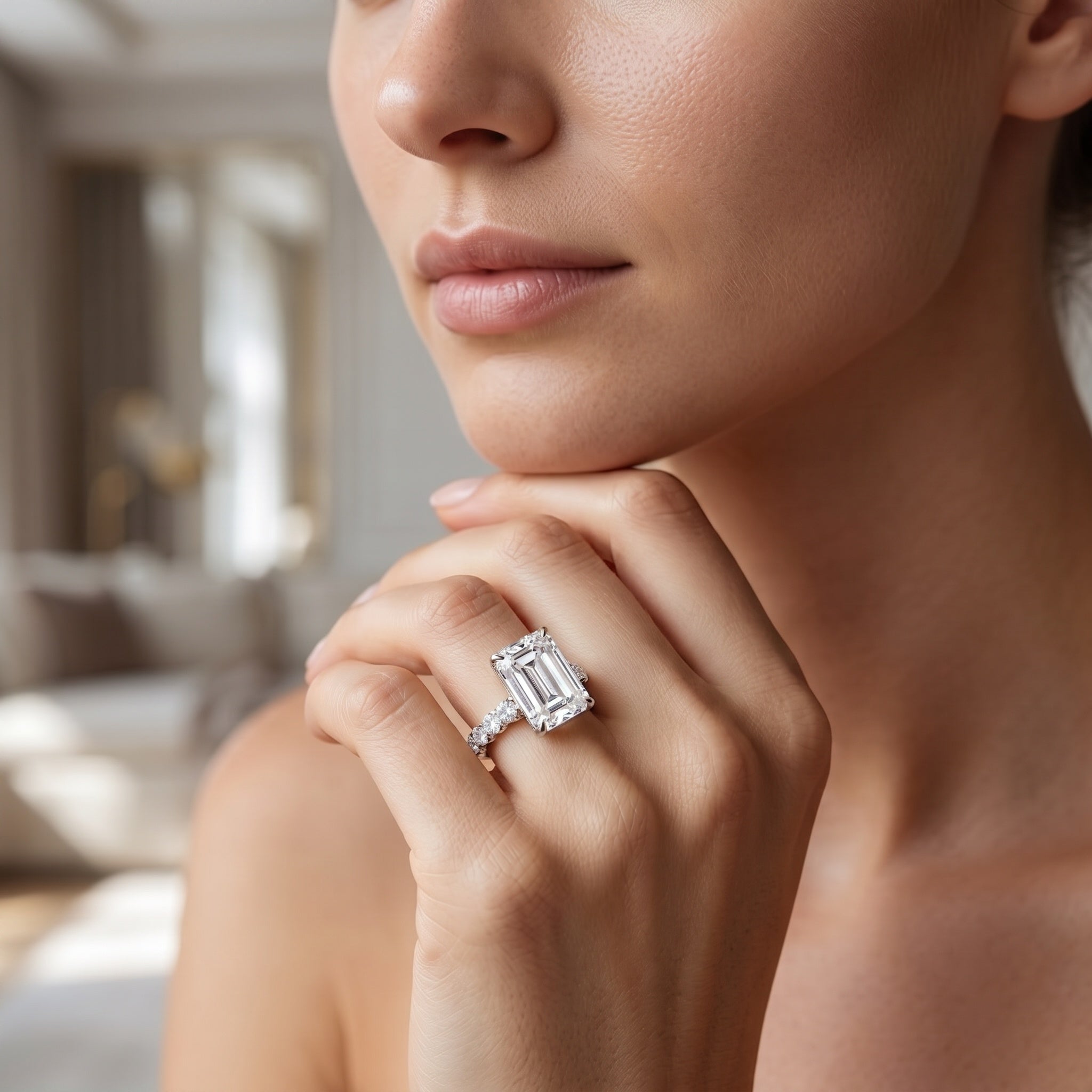 Huge 5 Carat Lab Grown Diamond Emerald Cut Engagement Ring IGI Certificate Lab - ( E-VS1 ) - Rosec Jewels