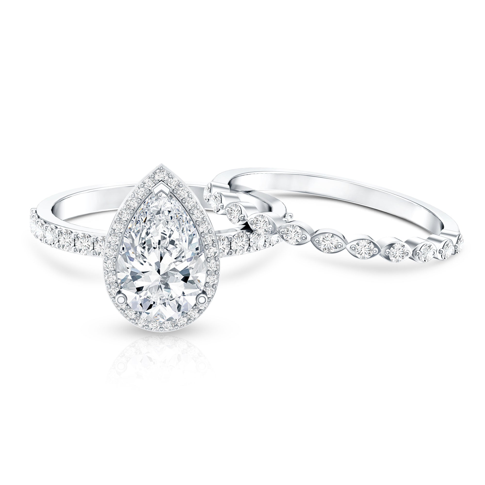 Rosec Jewels-2 Carat Lab Grown Diamond Teardrop Wedding Ring Set with IGI Certificate