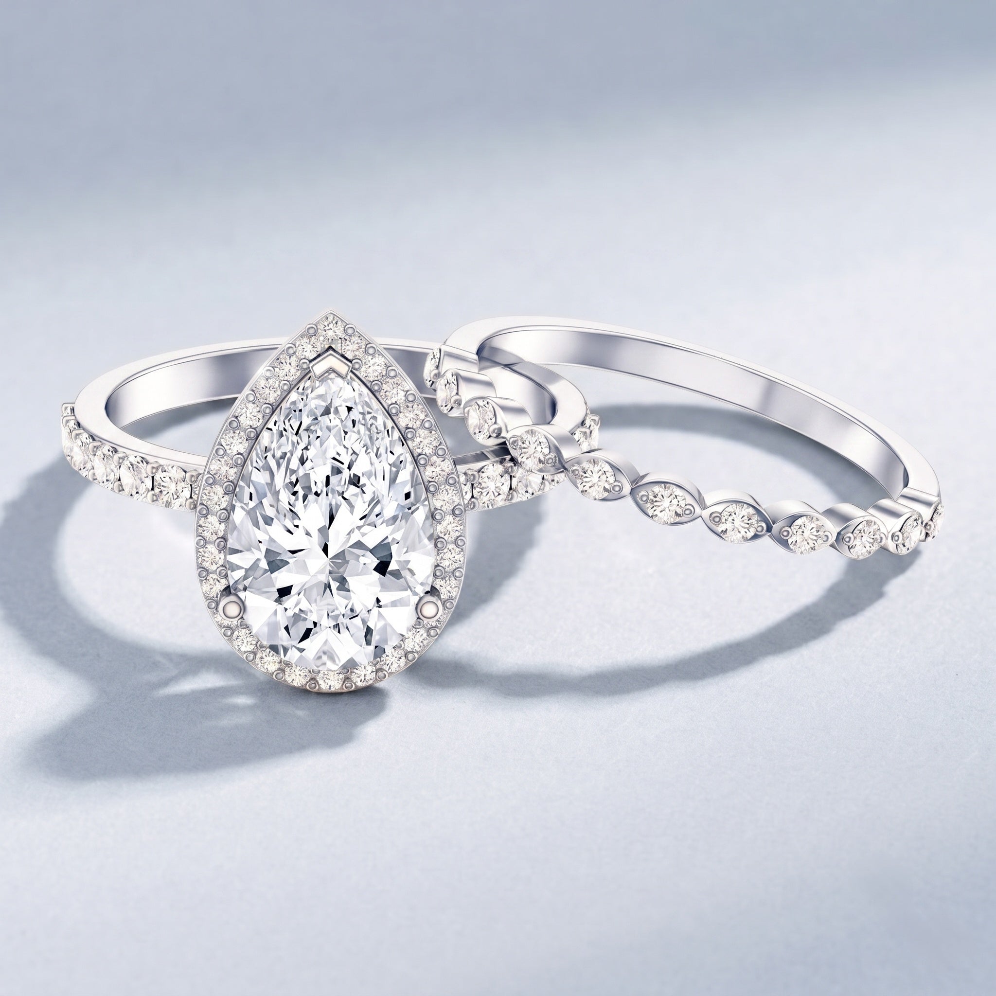 IGI Certified 3 Carat Lab Grown Diamond Teardrop Wedding Ring Set with Halo Lab - ( E-VS1 ) - Rosec Jewels
