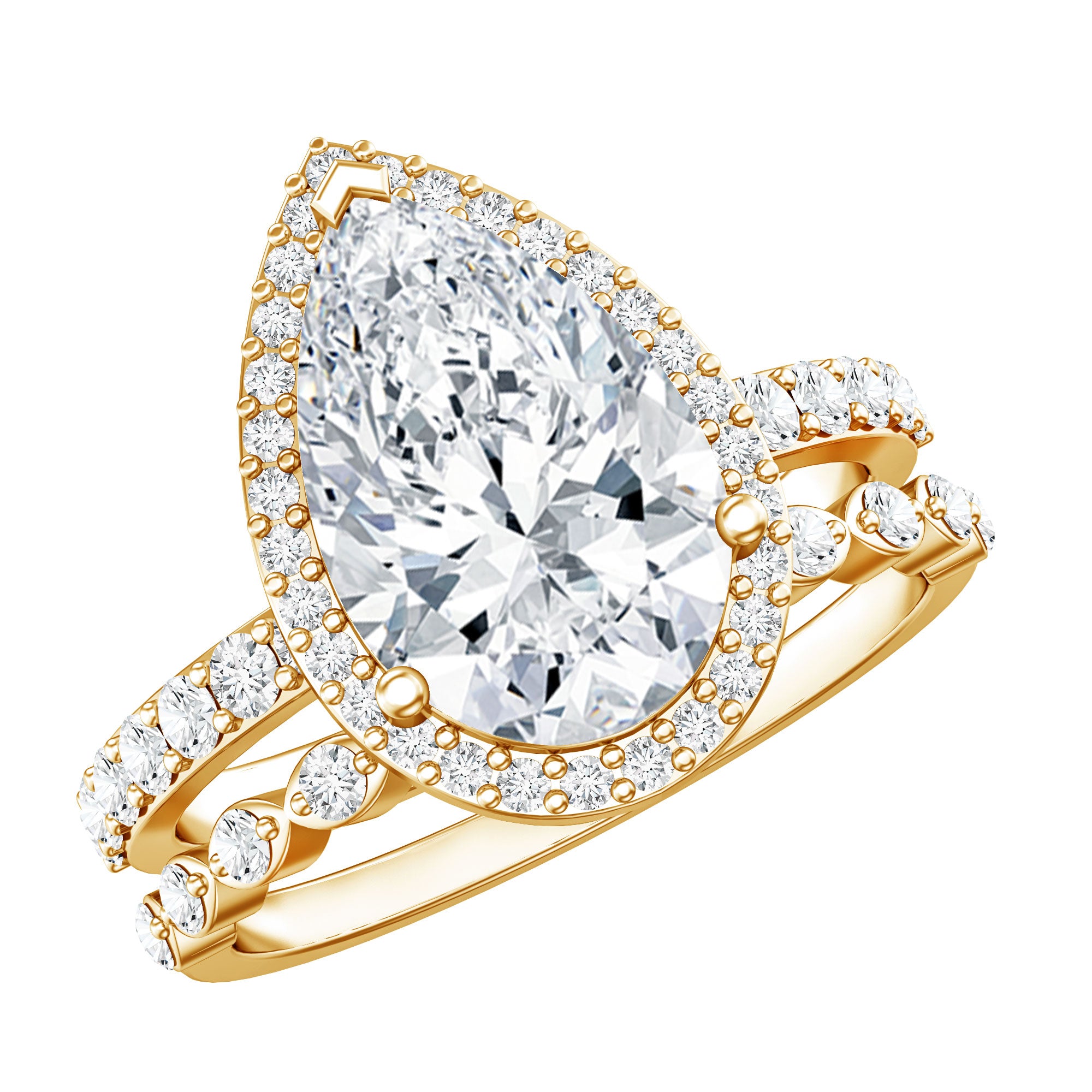 IGI Certified 3 Carat Lab Grown Diamond Teardrop Wedding Ring Set with Halo Lab - ( E-VS1 ) - Rosec Jewels