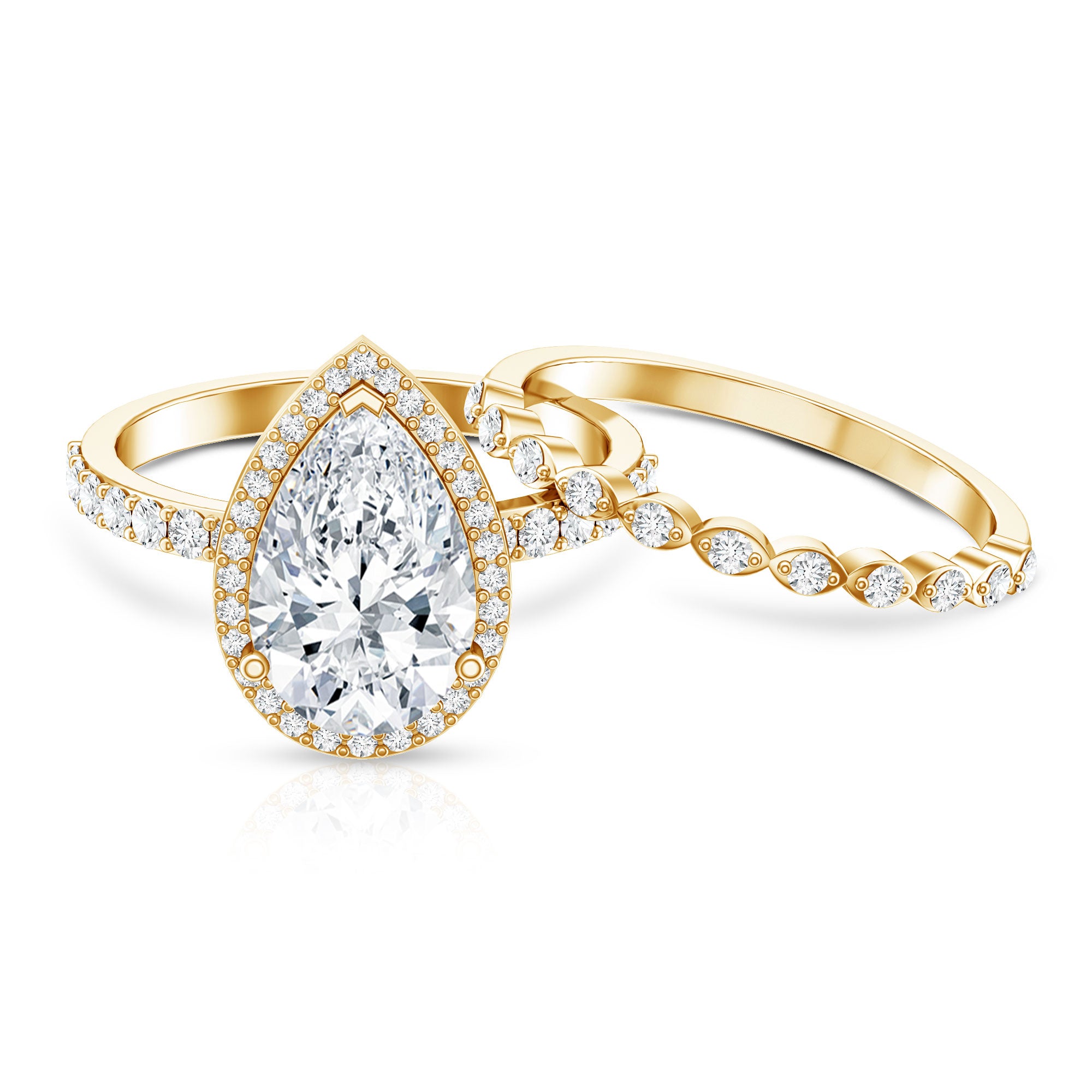 IGI Certified 3 Carat Lab Grown Diamond Teardrop Wedding Ring Set with Halo Lab - ( E-VS1 ) - Rosec Jewels