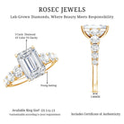 3 Carat IGI Certified Emerald Cut Lab Grown Diamond Engagement Ring with Side Stones Lab - ( E-VS1 ) - Rosec Jewels