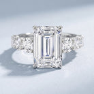 Emerald Cut 4 Carat Lab Grown Diamond Side Stone Engagement Ring with IGI Certificate Lab - ( E-VS1 ) - Rosec Jewels