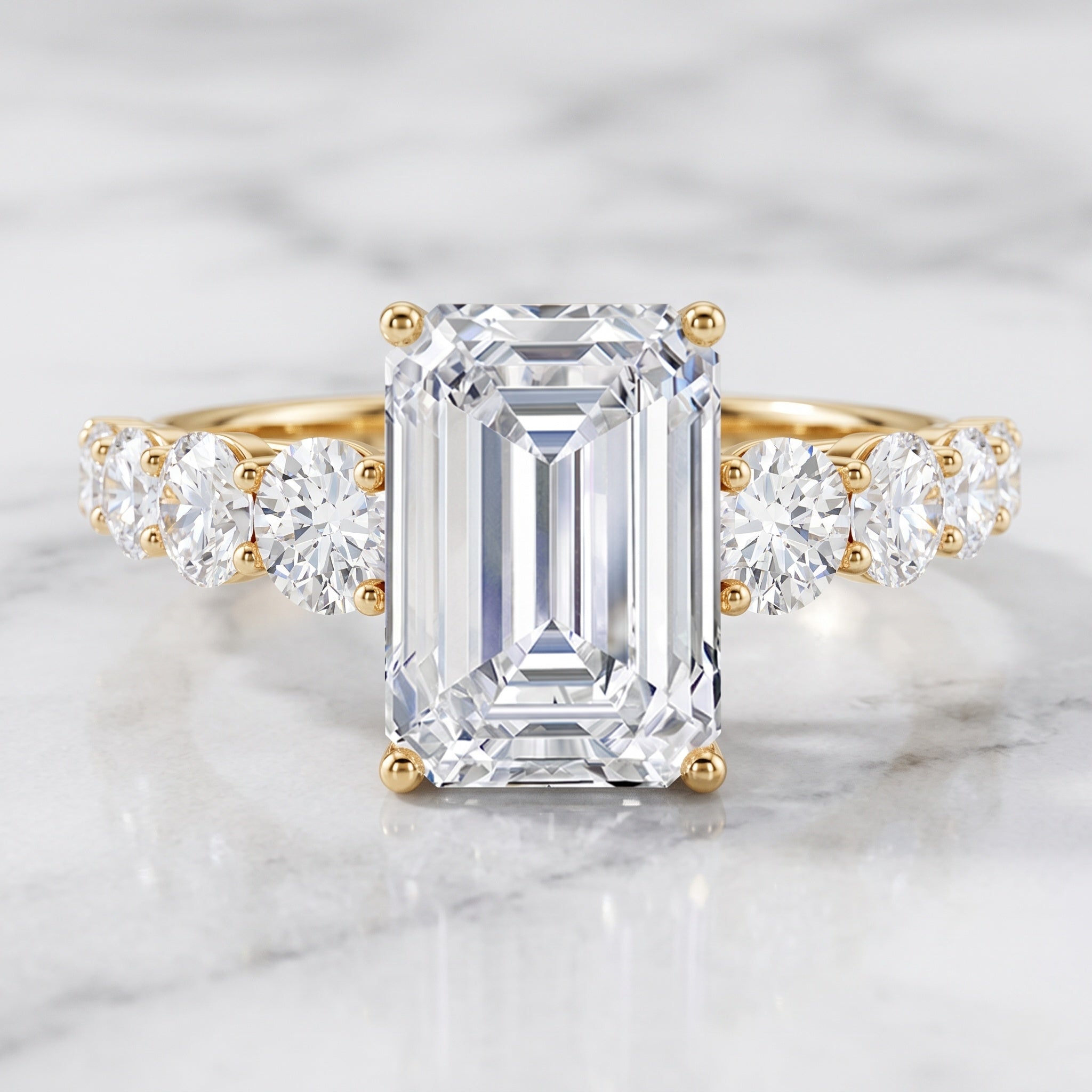 Emerald Cut 4 Carat Lab Grown Diamond Side Stone Engagement Ring with IGI Certificate Lab - ( E-VS1 ) - Rosec Jewels