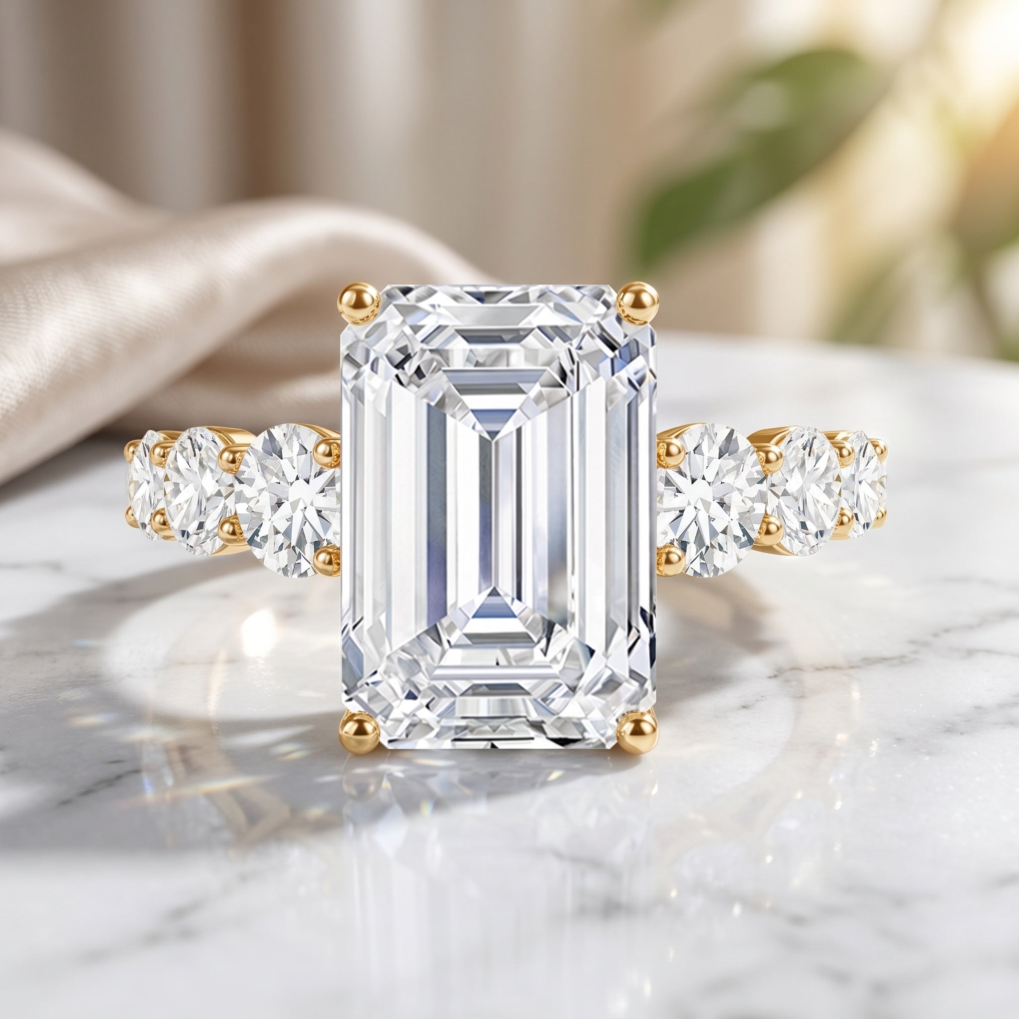 IGI Certified 5 Carat Big Lab Grown Diamond Emerald Cut Engagement Ring with Side Stones Lab - ( E-VS1 ) - Rosec Jewels