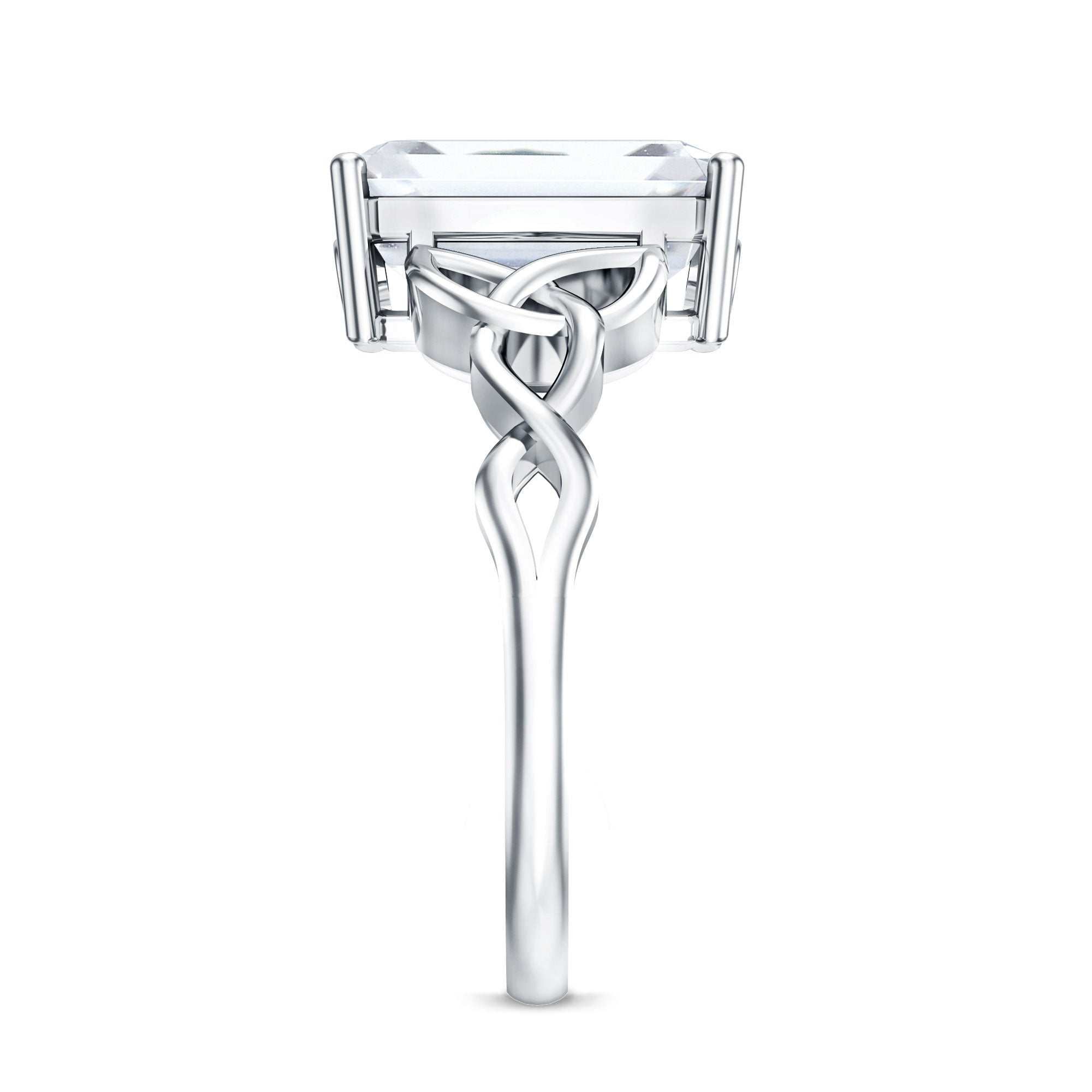 IGI Certified 4 Carat Emerald Cut Lab Grown Diamond Engagement Ring with Celtic Knot Lab - ( E-VS1 ) - Rosec Jewels