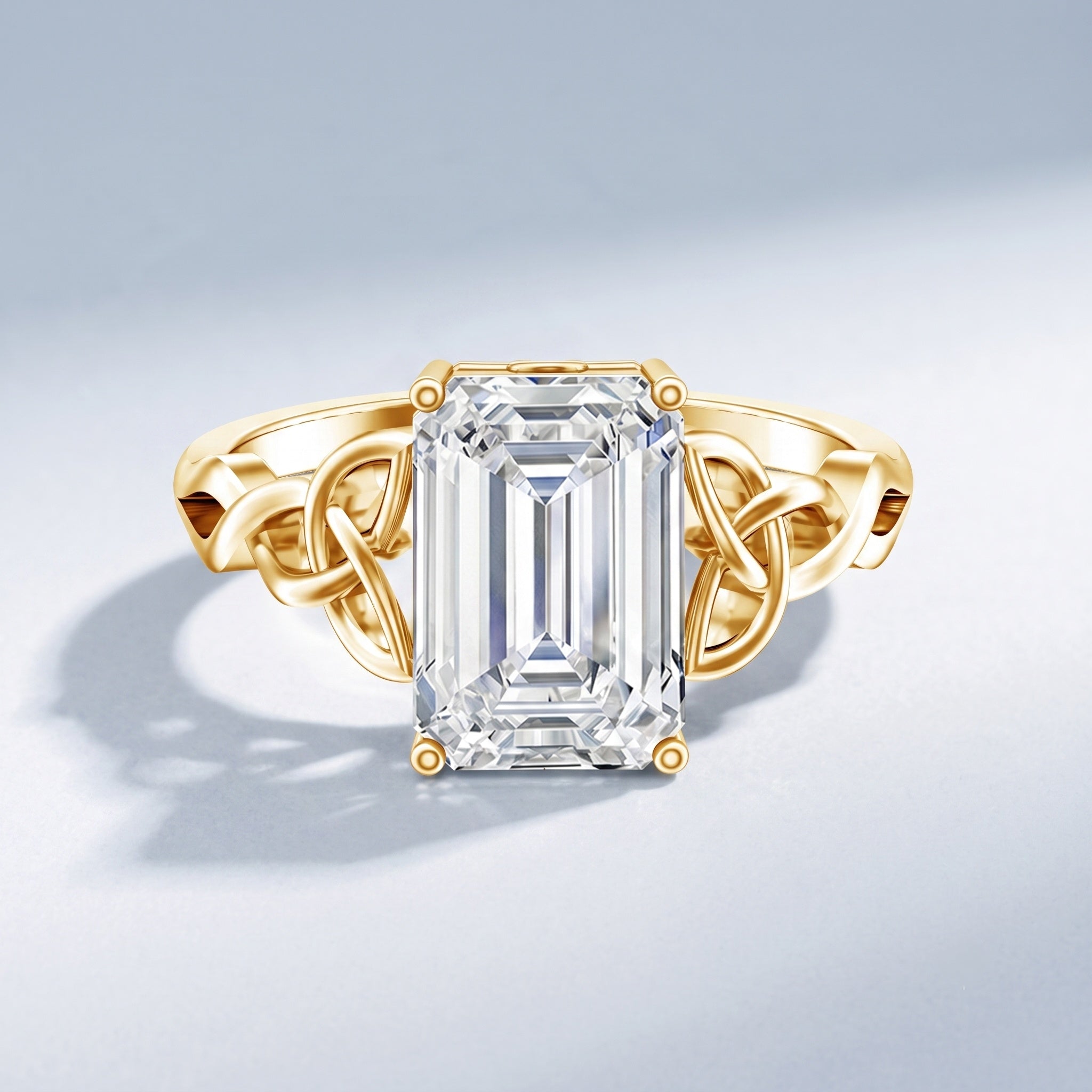IGI Certified 4 Carat Emerald Cut Lab Grown Diamond Engagement Ring with Celtic Knot Lab - ( E-VS1 ) - Rosec Jewels