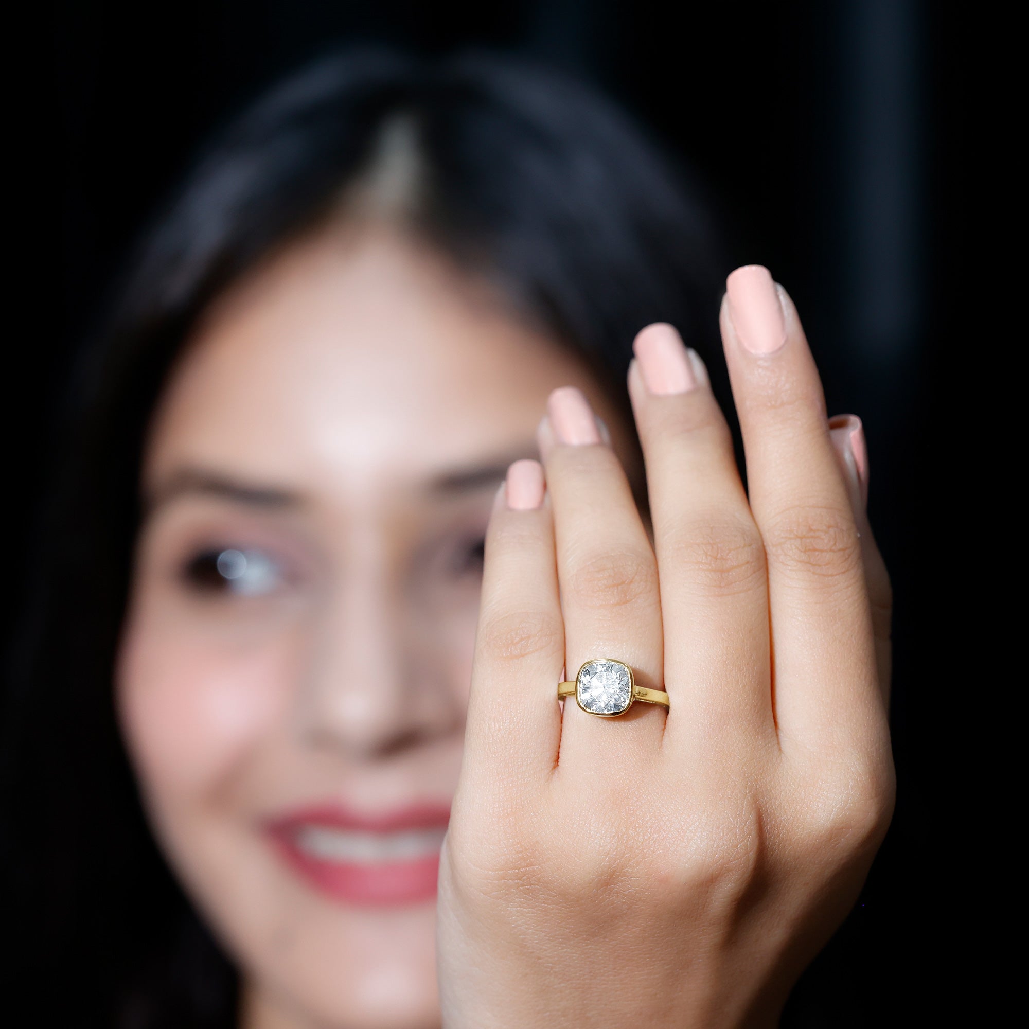 Rosec Jewels-3 Carat Solitaire Cushion Cut Lab Grown Diamond Bezel Engagement Ring with IGI Certificate