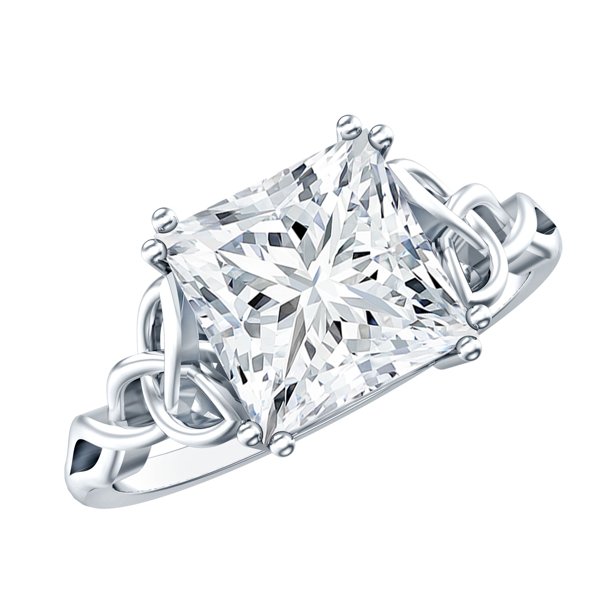 Rosec Jewels-Solitaire 4 Carat Princess Cut Lab Grown Diamond Knot Engagement Ring IGI Certified