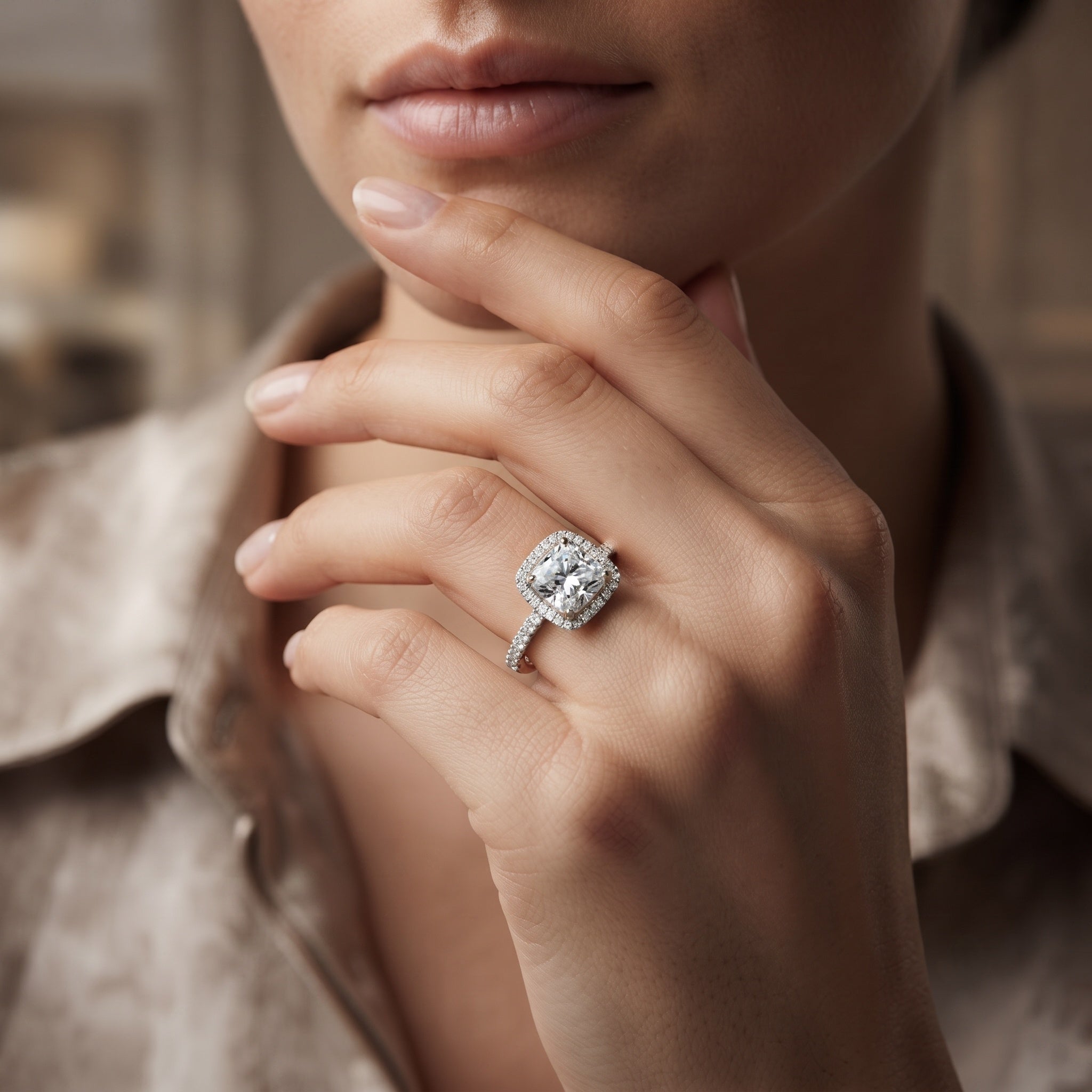 IGI Certified 2 Carat Cushion Cut Lab Grown Diamond Halo Engagement Ring Lab - ( E-VS1 ) - Rosec Jewels