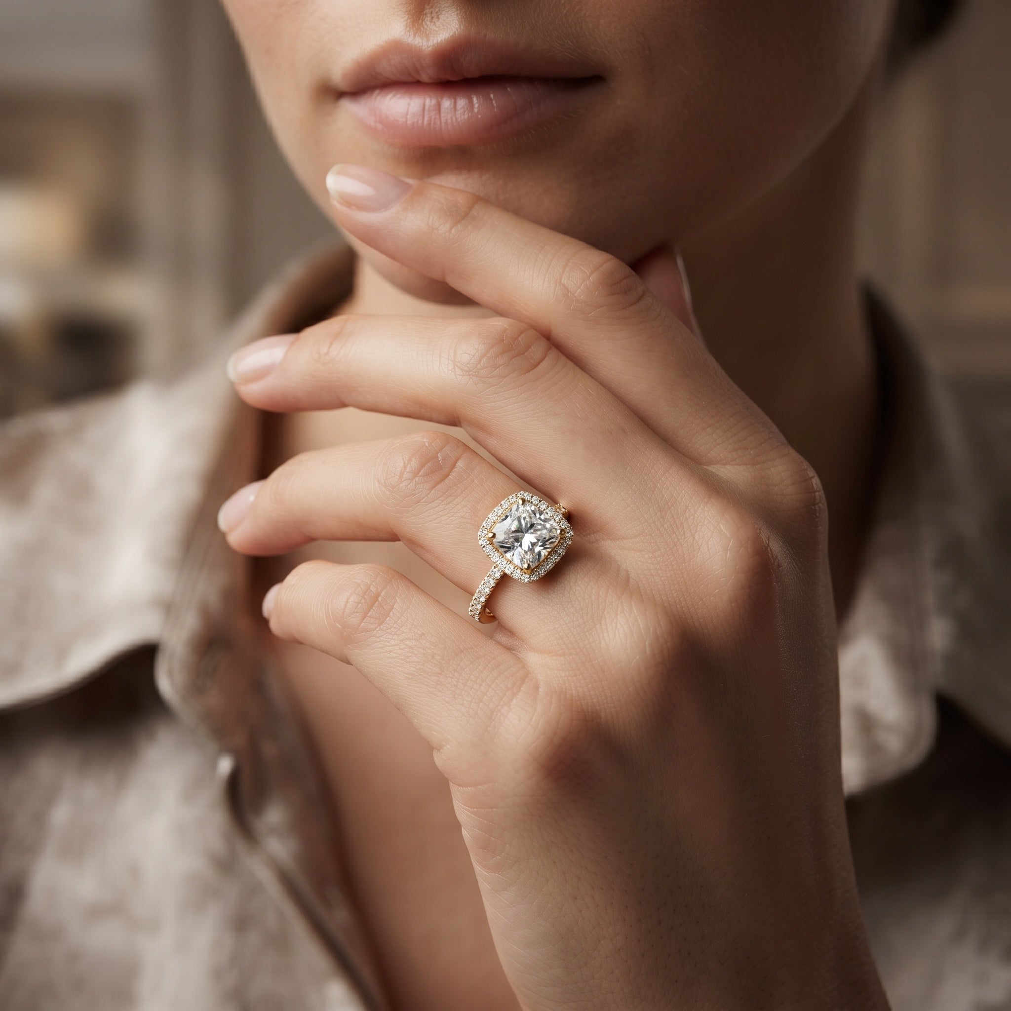 IGI Certified 2 Carat Cushion Cut Lab Grown Diamond Halo Engagement Ring Lab - ( E-VS1 ) - Rosec Jewels