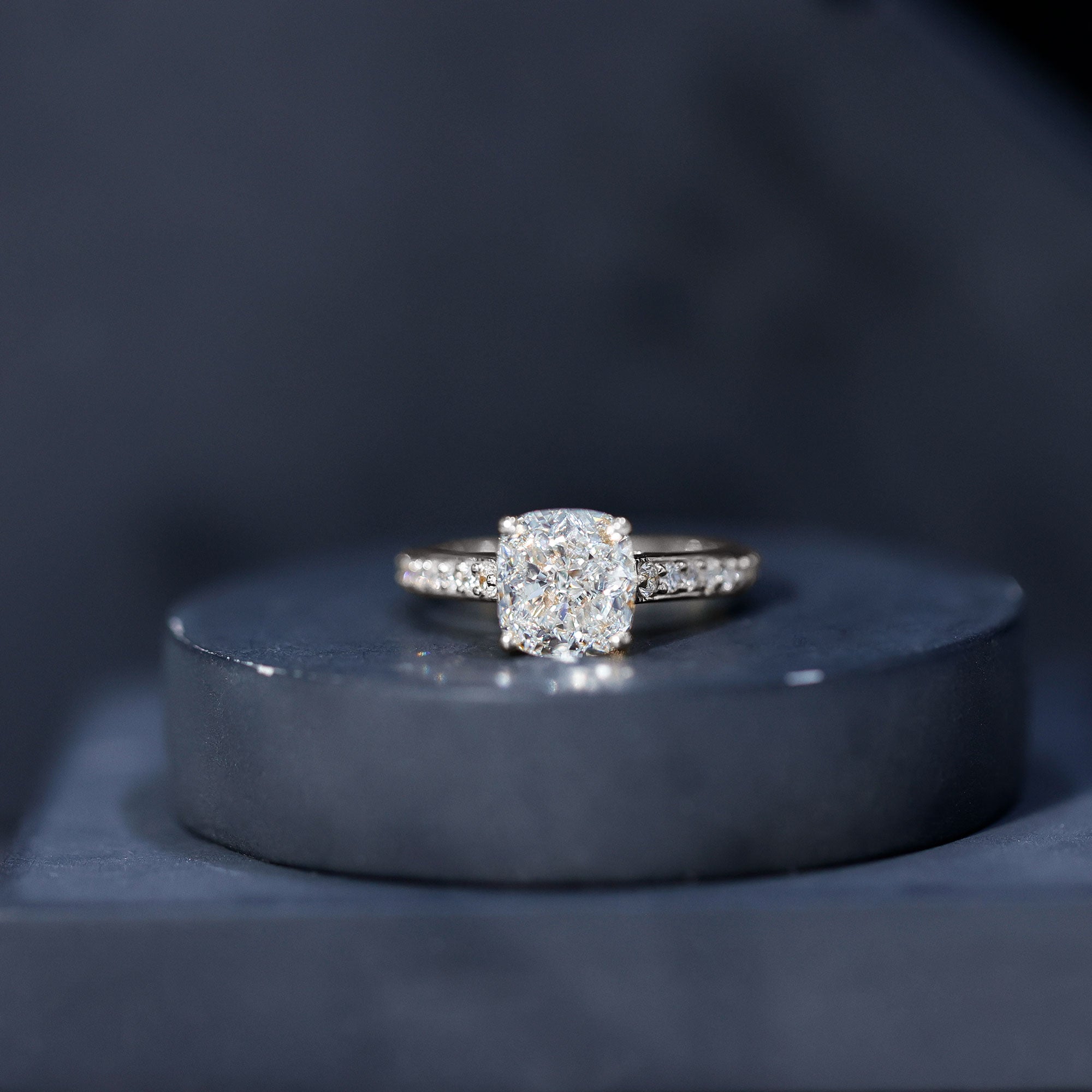IGI Certified Cushion Cut 3 Carat Lab Grown Diamond Cathedral Engagement Ring Lab - ( E-VS1 ) - Rosec Jewels