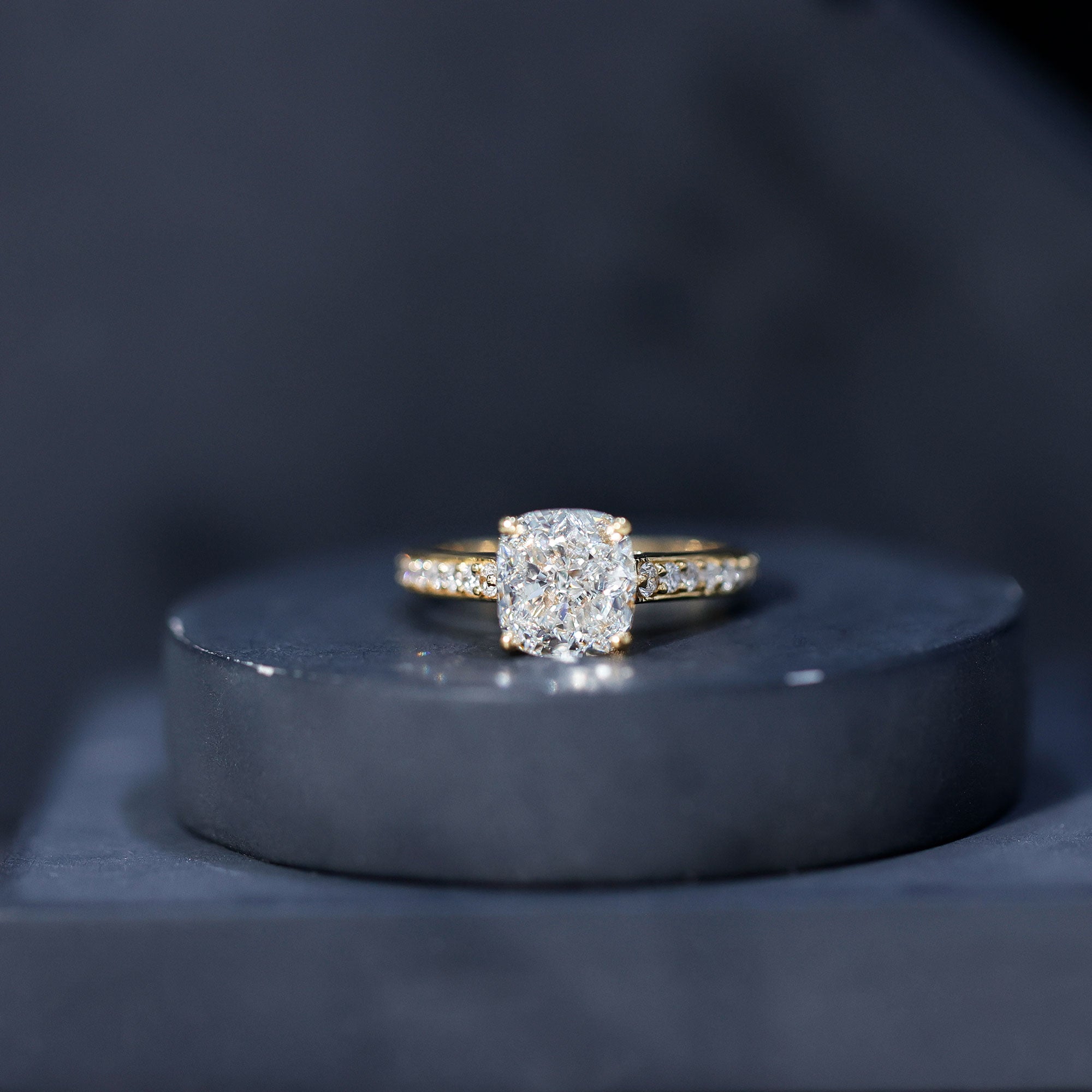 IGI Certified Cushion Cut 3 Carat Lab Grown Diamond Cathedral Engagement Ring Lab - ( E-VS1 ) - Rosec Jewels