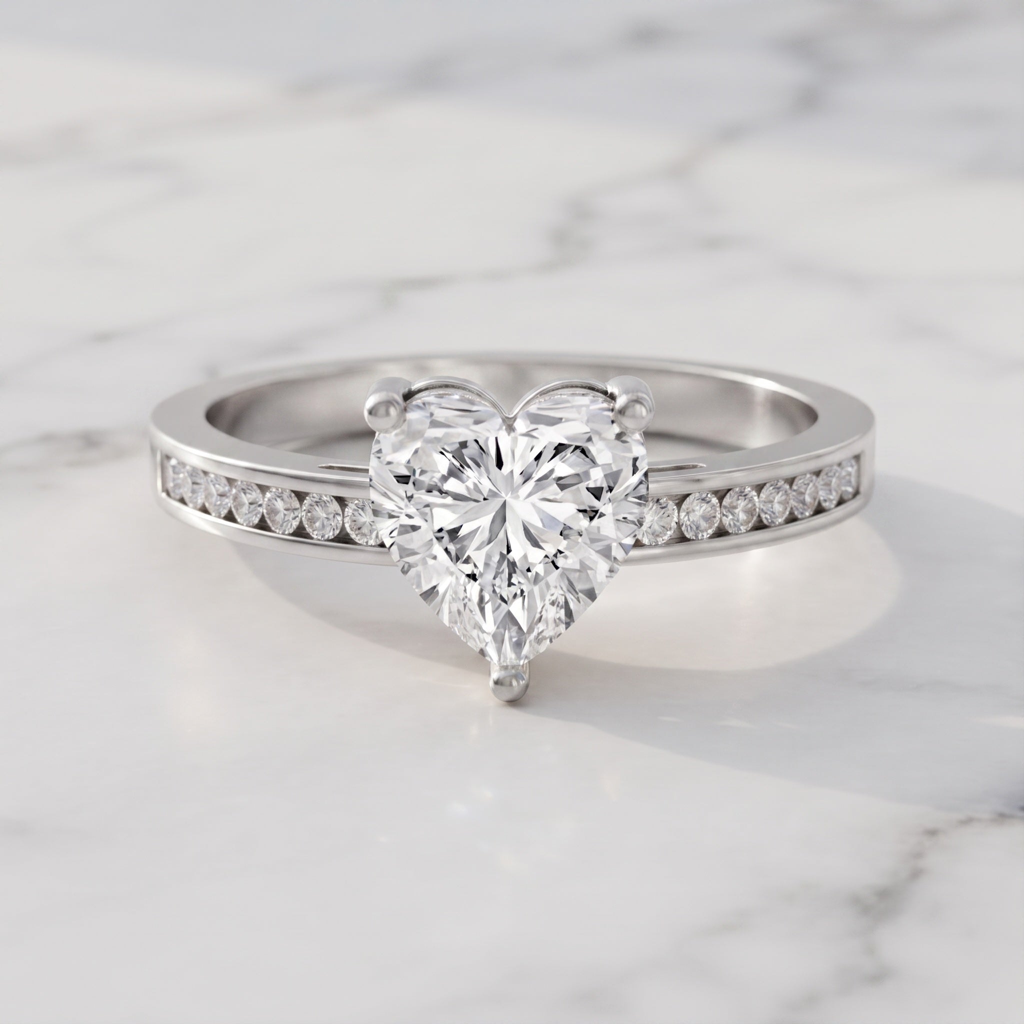 IGI Certified 1 Carat Heart Shaped Lab Grown Diamond Engagement Ring with Side Stones Lab - ( E-VS1 ) - Rosec Jewels
