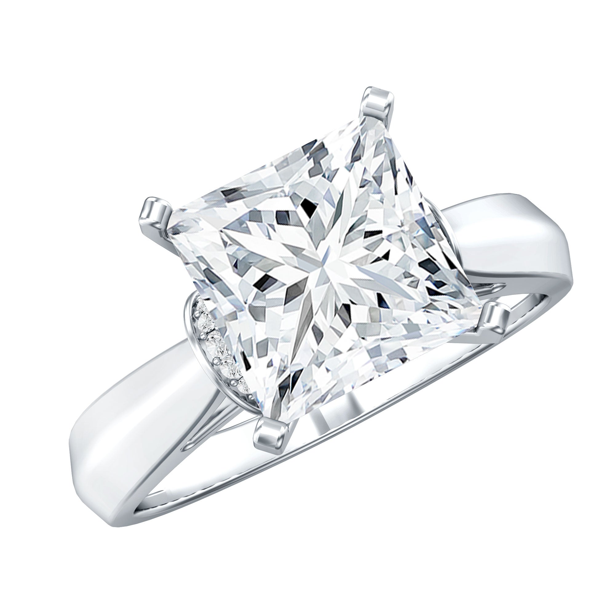 Lab Grown 4 Carat Diamond Princess Cut Engagement Ring with IGI Certificate Lab - ( E-VS1 ) - Rosec Jewels