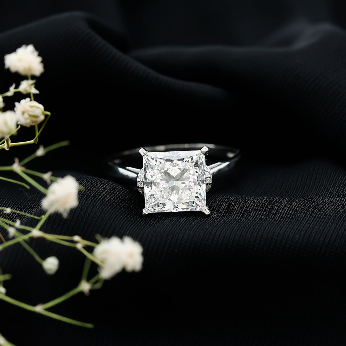 Huge 5 Carat Princess Cut Engagement Ring with IGI Certified Solitaire Lab Grown Diamond Lab - ( E-VS1 ) - Rosec Jewels