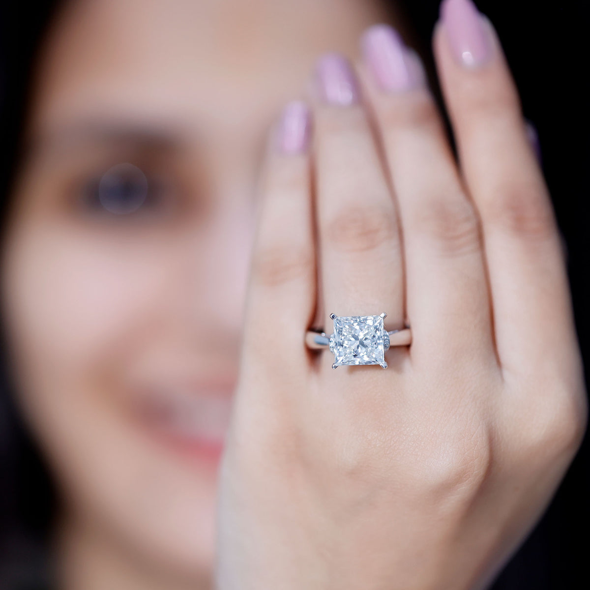 Huge 5 Carat Princess Cut Engagement Ring with IGI Certified Solitaire Lab Grown Diamond Lab - ( E-VS1 ) - Rosec Jewels