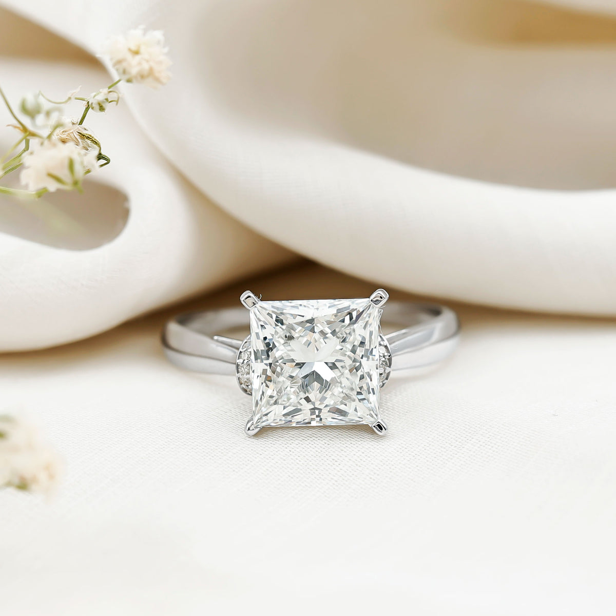 Huge 5 Carat Princess Cut Engagement Ring with IGI Certified Solitaire Lab Grown Diamond Lab - ( E-VS1 ) - Rosec Jewels