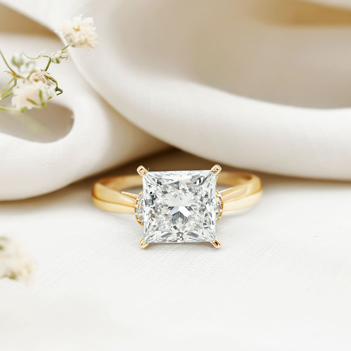 Huge 5 Carat Princess Cut Engagement Ring with IGI Certified Solitaire Lab Grown Diamond Lab - ( E-VS1 ) - Rosec Jewels