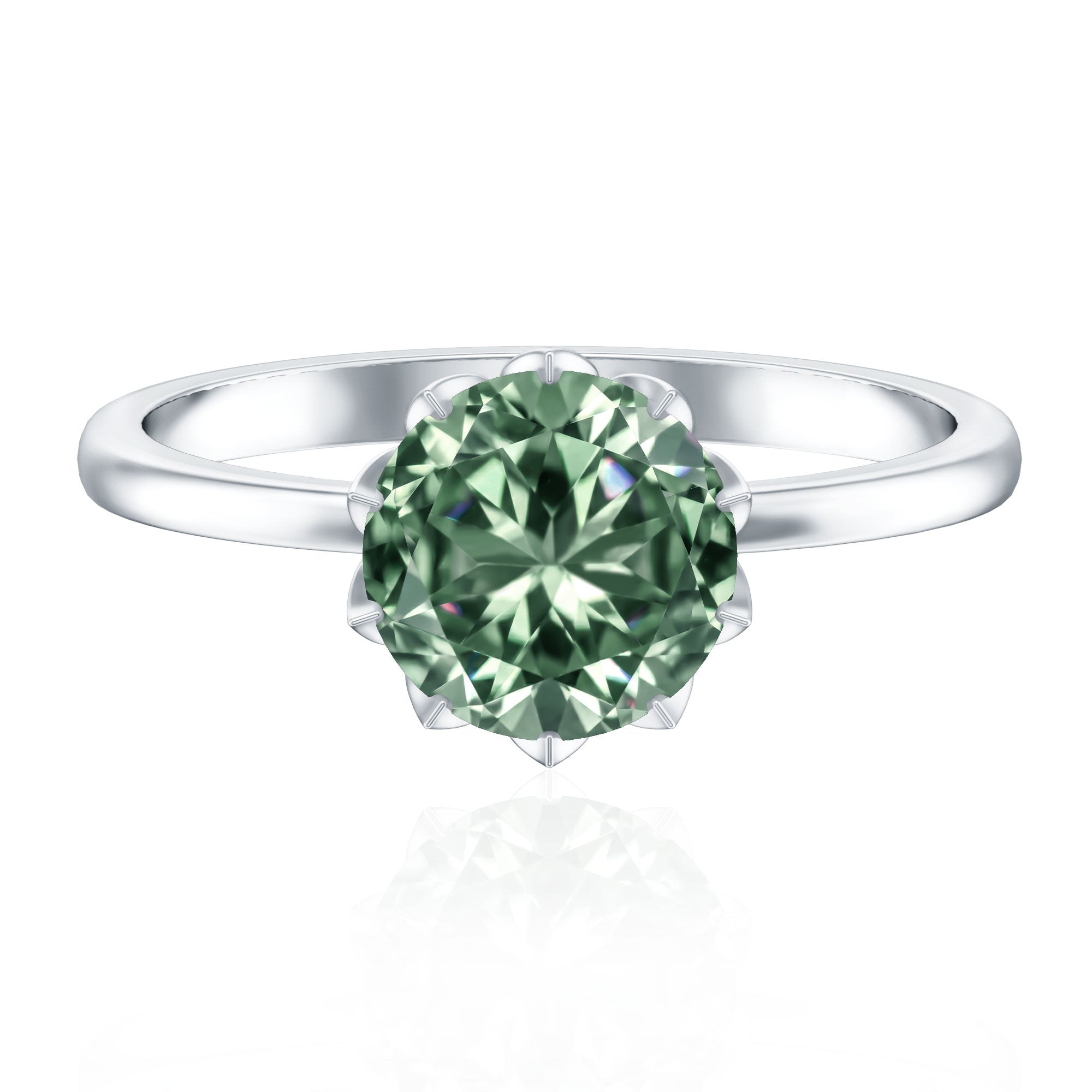 Rosec Jewels-Lotus Basket Set 2 Carat Lab Grown Green Diamond Engagement Ring IGI Certified