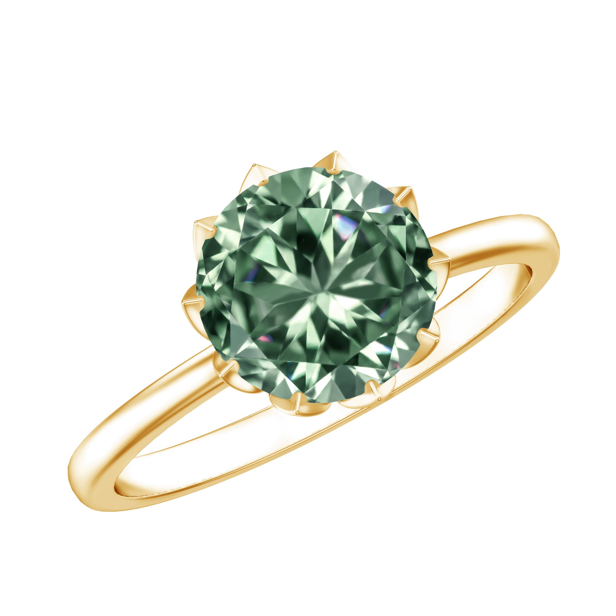 Rosec Jewels-Lotus Basket Set 2 Carat Lab Grown Green Diamond Engagement Ring IGI Certified