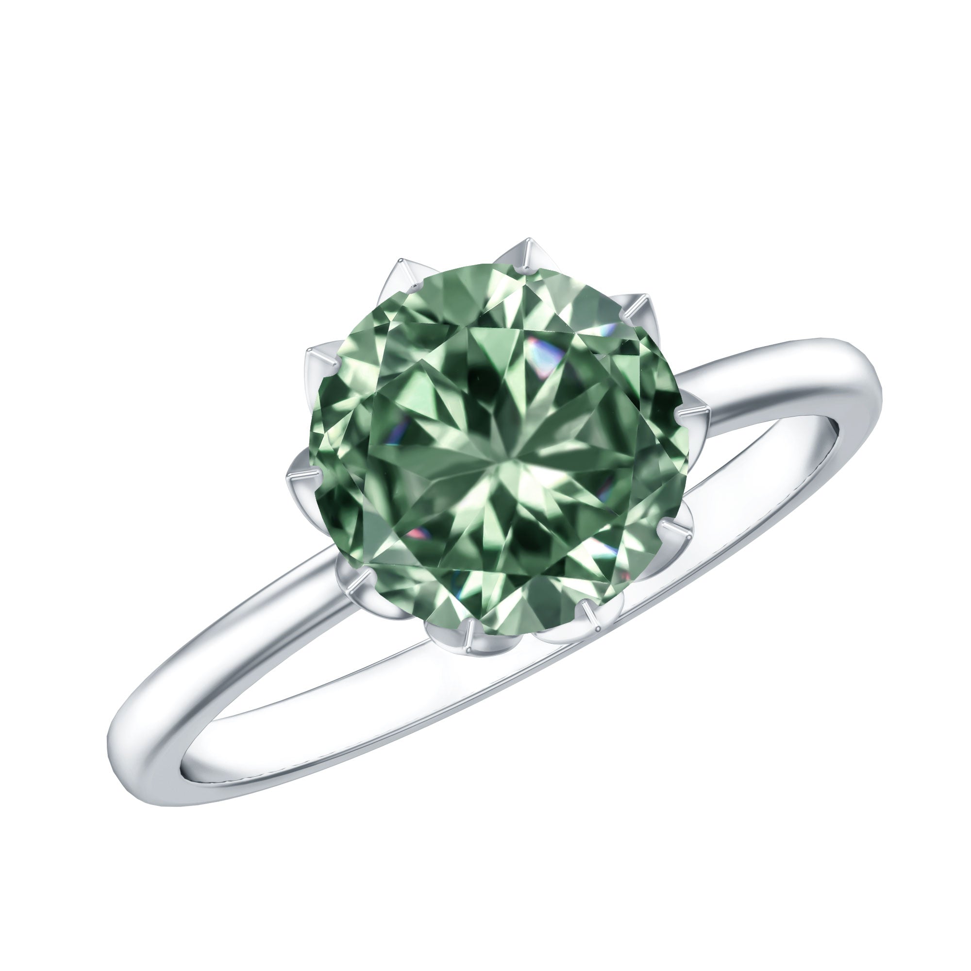 Rosec Jewels-IGI Certified 3 Carat Lab Grown Green Diamond Solitaire Engagement Ring in Lotus Basket Setting