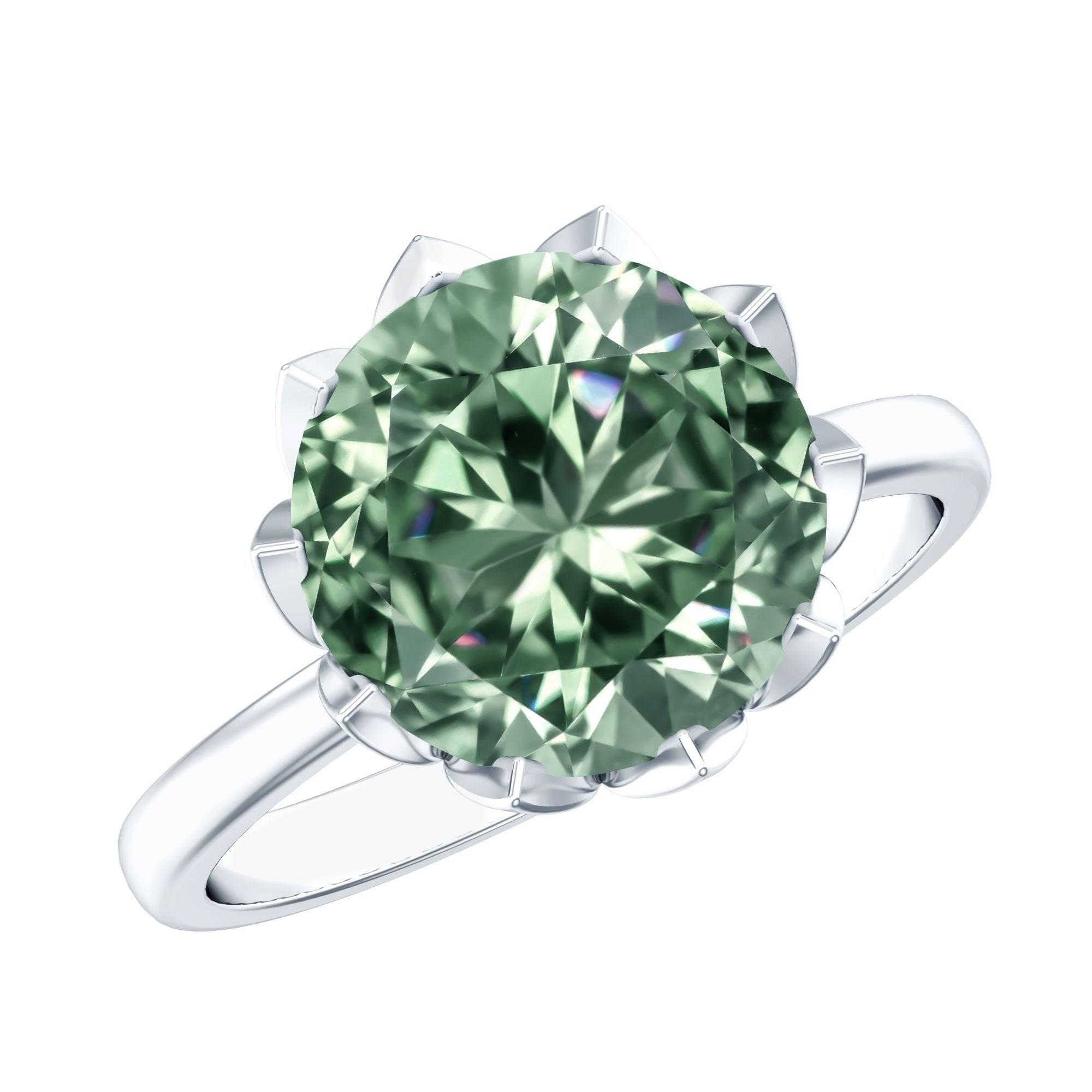 Rosec Jewels-Lotus Basket Set 4 Carat Lab Grown Green Diamond Solitaire Engagement Ring IGI Certified