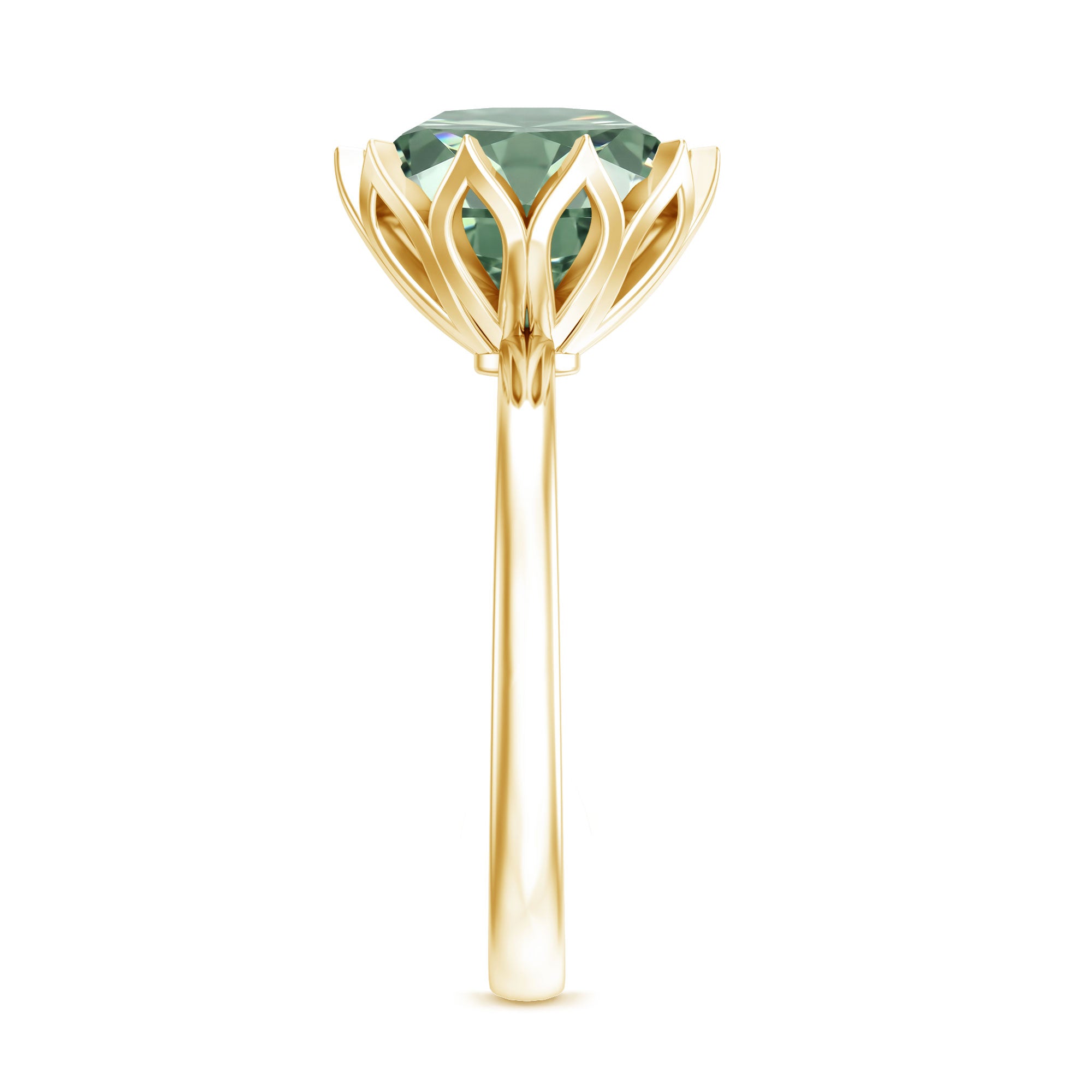 Rosec Jewels-Lotus Basket Set 4 Carat Lab Grown Green Diamond Solitaire Engagement Ring IGI Certified