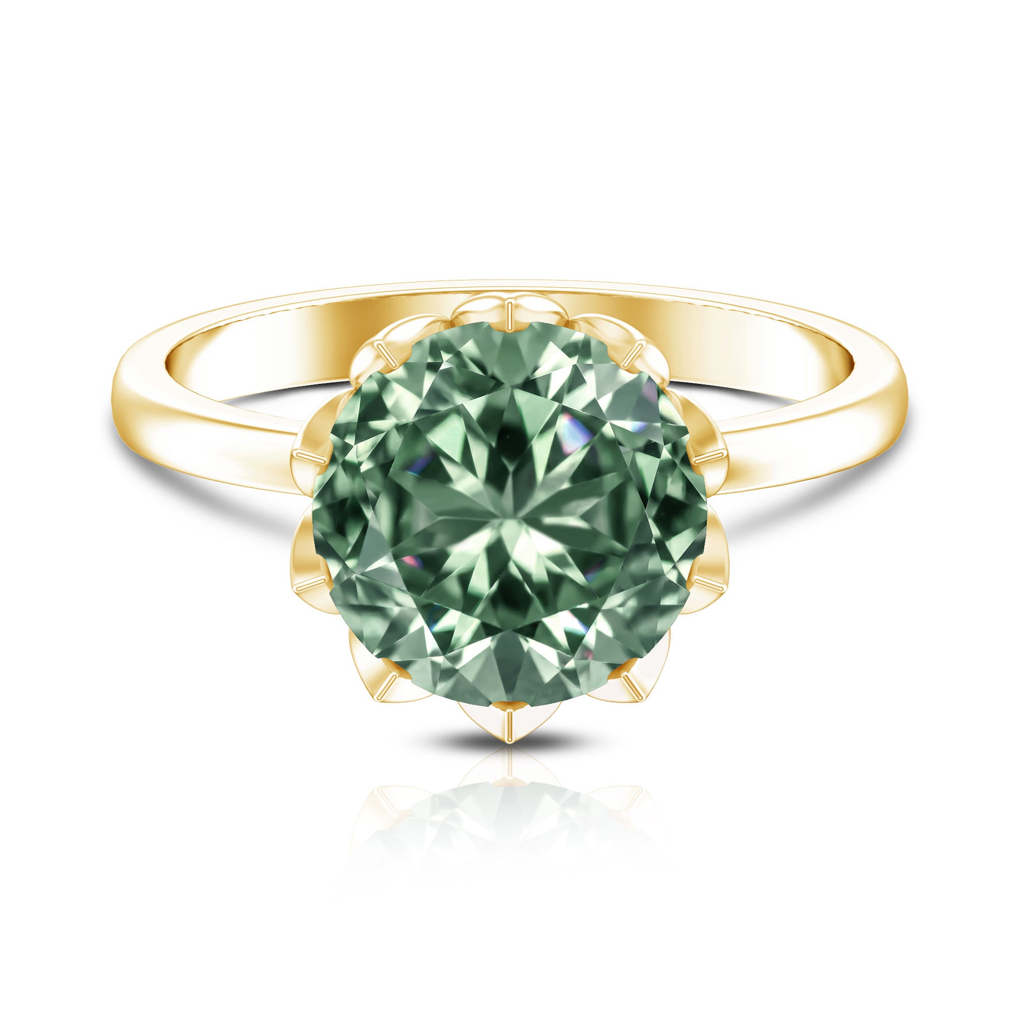 Rosec Jewels-Lotus Basket Set 4 Carat Lab Grown Green Diamond Solitaire Engagement Ring IGI Certified