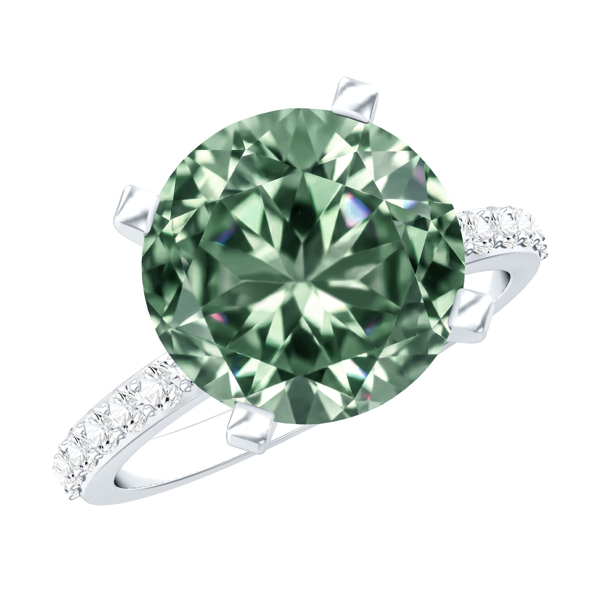IGI Certified Lab Grown Green Diamond Round Solitaire Engagement Ring 4 Carat Vivid Green - VS1 - Rosec Jewels