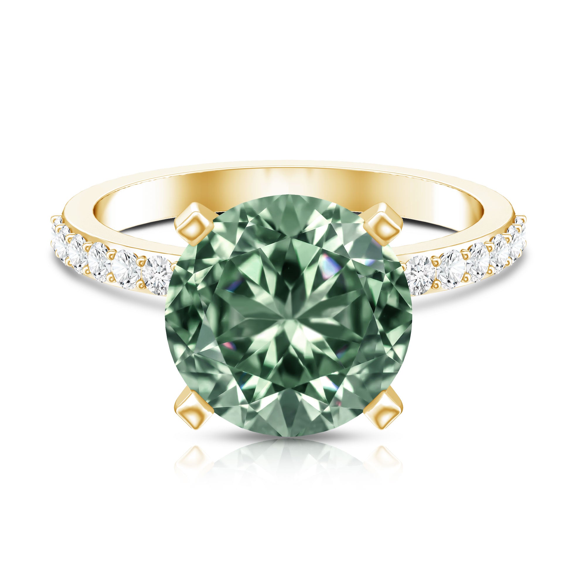 Rosec Jewels-IGI Certified Solitaire 5 Carat Lab Grown Green Diamond Engagement Ring with Side Stones