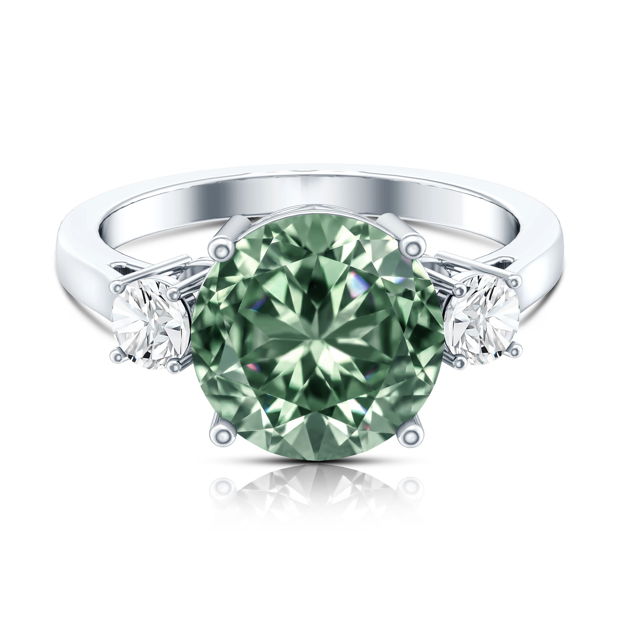 IGI Certified Lab Grown Green and White Diamond Triple Stone Engagement Ring 4 Carat Vivid Green - VS1 - Rosec Jewels