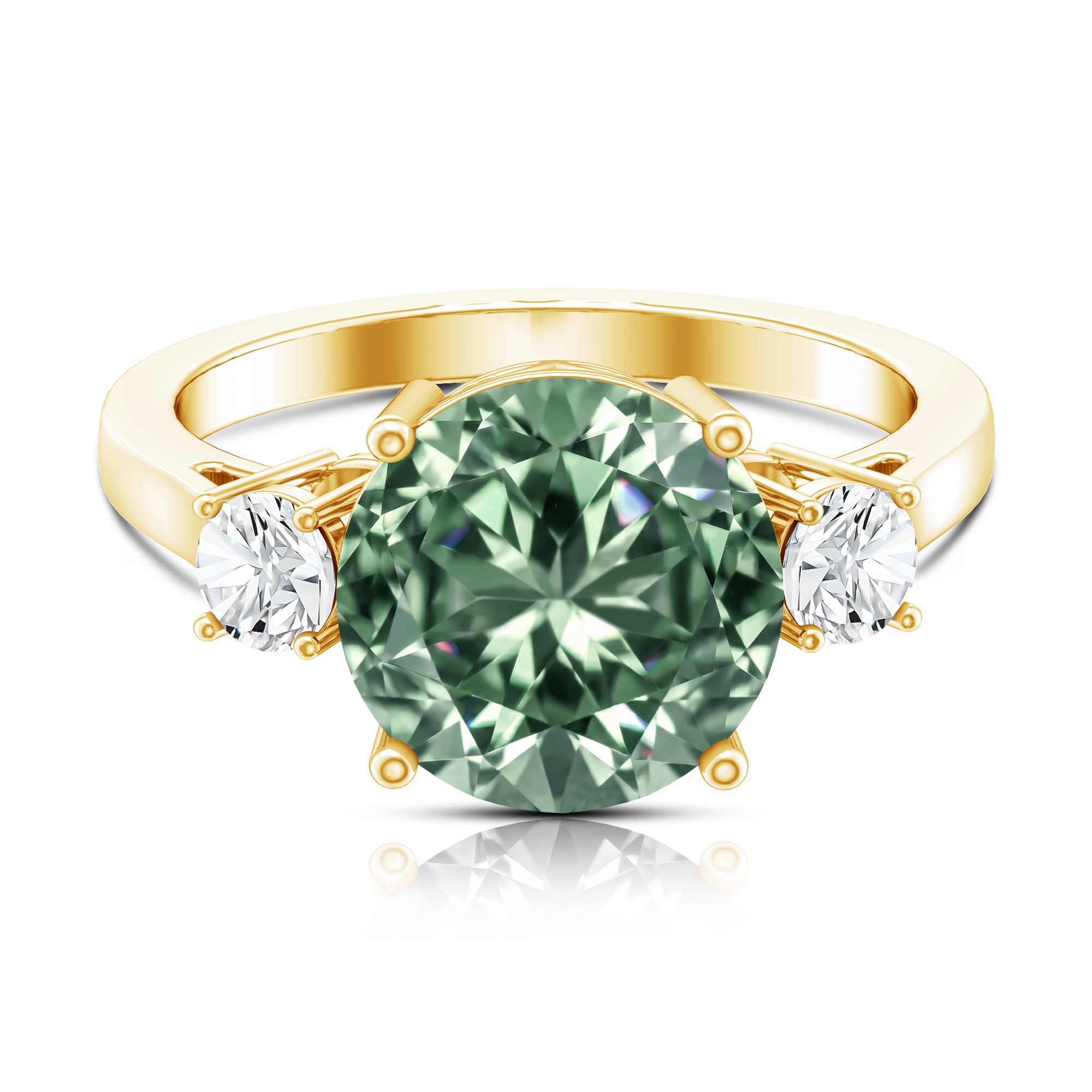 IGI Certified Lab Grown Green and White Diamond Triple Stone Engagement Ring 4 Carat Vivid Green - VS1 - Rosec Jewels