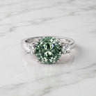 IGI Certified 3 Carat Lab Grown Green Diamond Triple Stone Engagement Ring Vivid Green - VS1 - Rosec Jewels