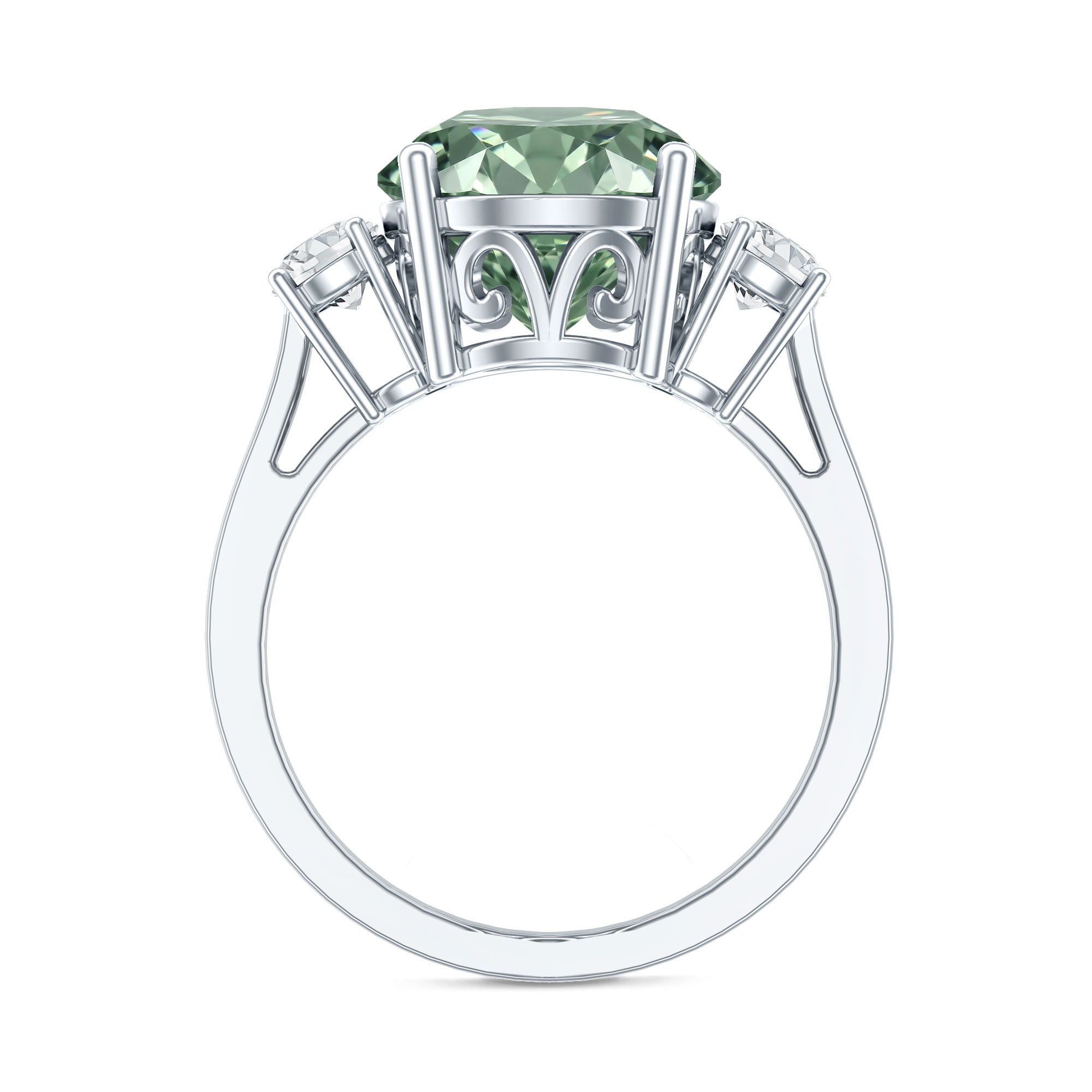Rosec Jewels-IGI Certified 3 Carat Lab Grown Green Diamond Triple Stone Engagement Ring