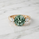 IGI Certified 3 Carat Lab Grown Green Diamond Triple Stone Engagement Ring Vivid Green - VS1 - Rosec Jewels