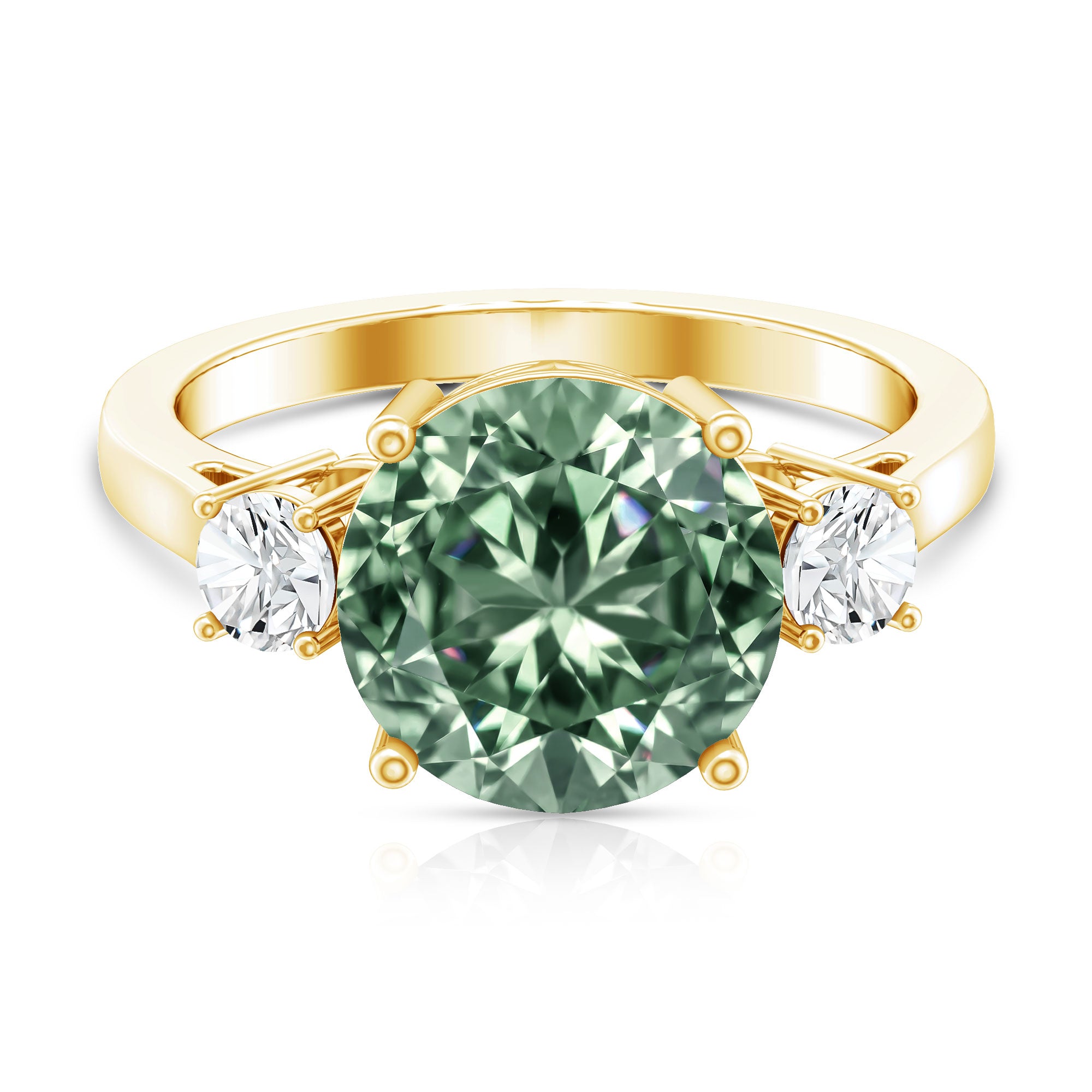 Rosec Jewels-IGI Certified 3 Carat Lab Grown Green Diamond Triple Stone Engagement Ring