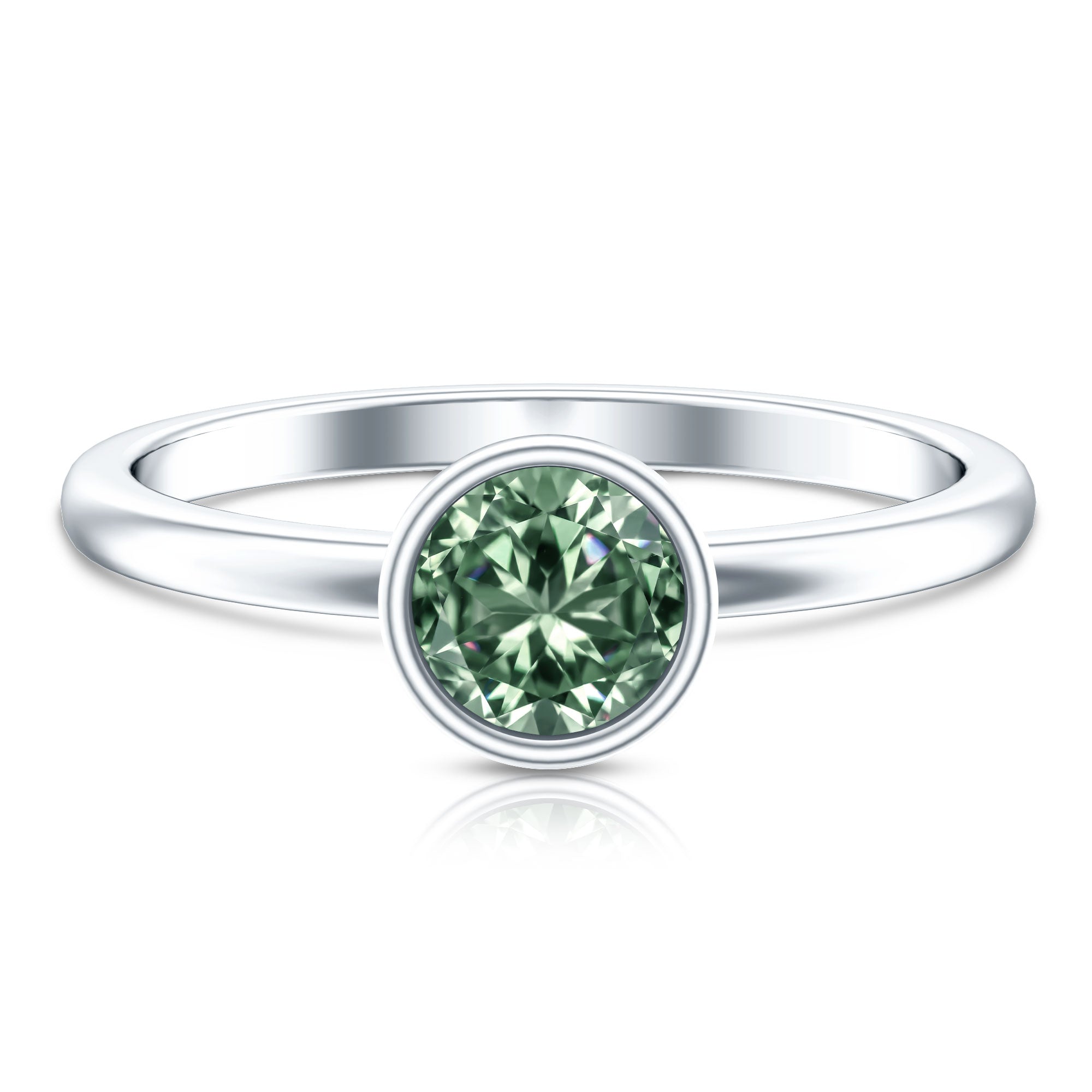 Bezel Set 1 Carat Solitaire Engagement Ring with IGI Certified Lab Created Green Diamond Vivid Green - VS1 - Rosec Jewels