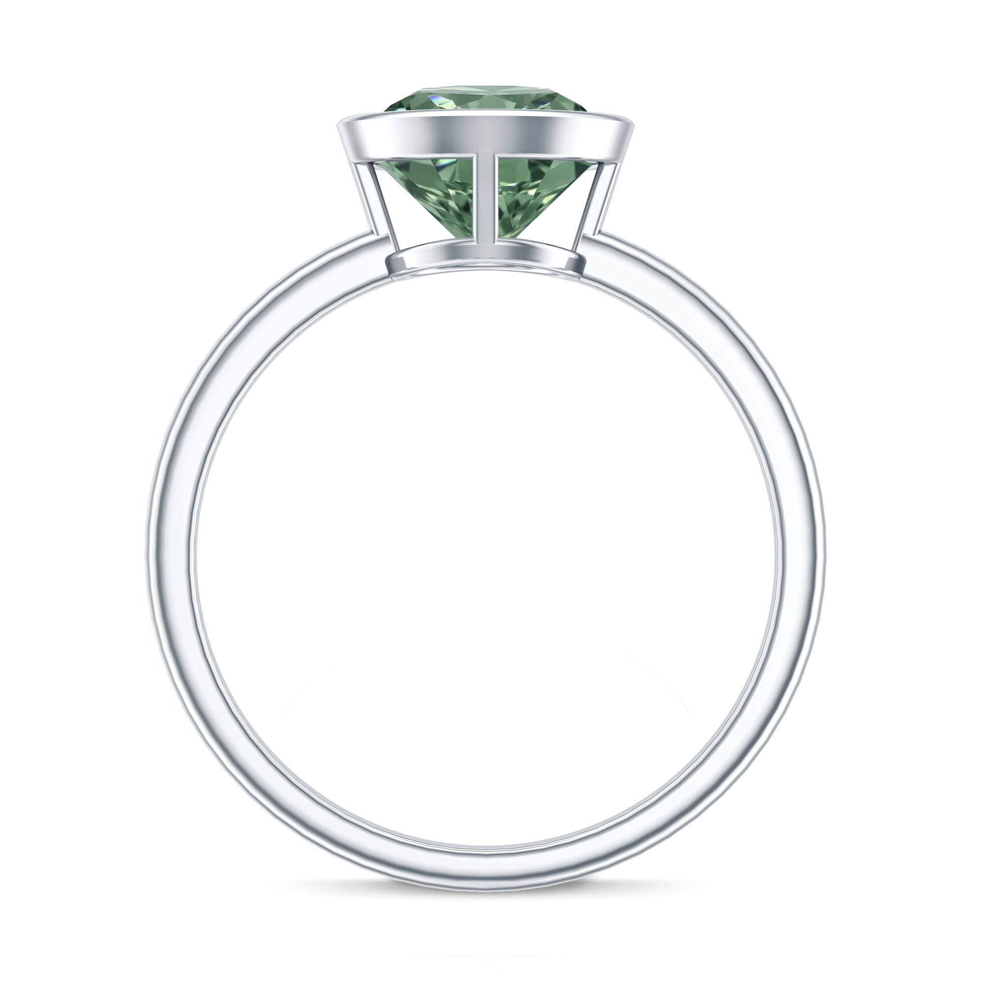Bezel Set 2 Carat Lab Grown Green Diamond Round Engagement Ring IGI Certified Vivid Green - VS1 - Rosec Jewels
