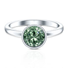 Bezel Set 2 Carat Lab Grown Green Diamond Round Engagement Ring IGI Certified Vivid Green - VS1 - Rosec Jewels