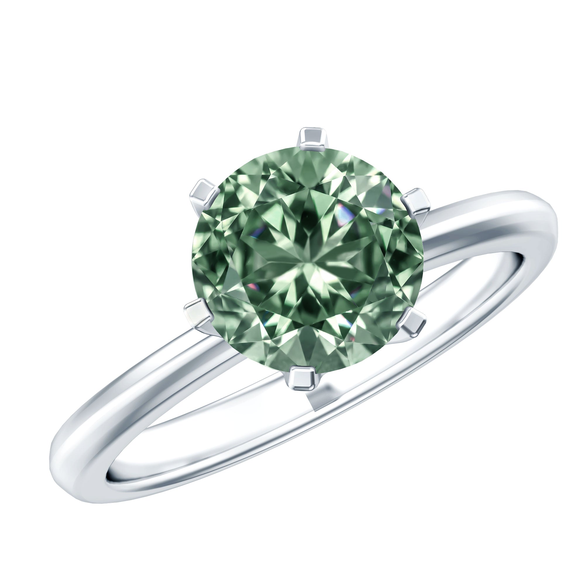 Rosec Jewels-Round Shaped 3 Carat Lab Grown Green Diamond Solitaire Ring with IGI Certificate