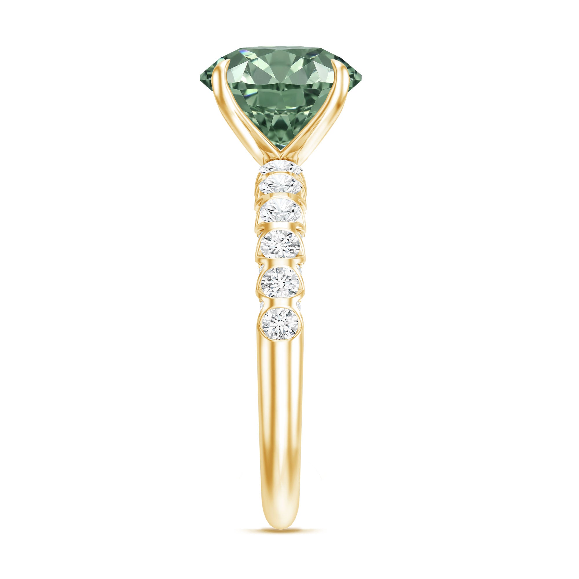 IGI Certified 3 Carat Round Lab Grown Green Diamond Solitaire Engagement Ring with Side Stones Vivid Green - VS1 - Rosec Jewels