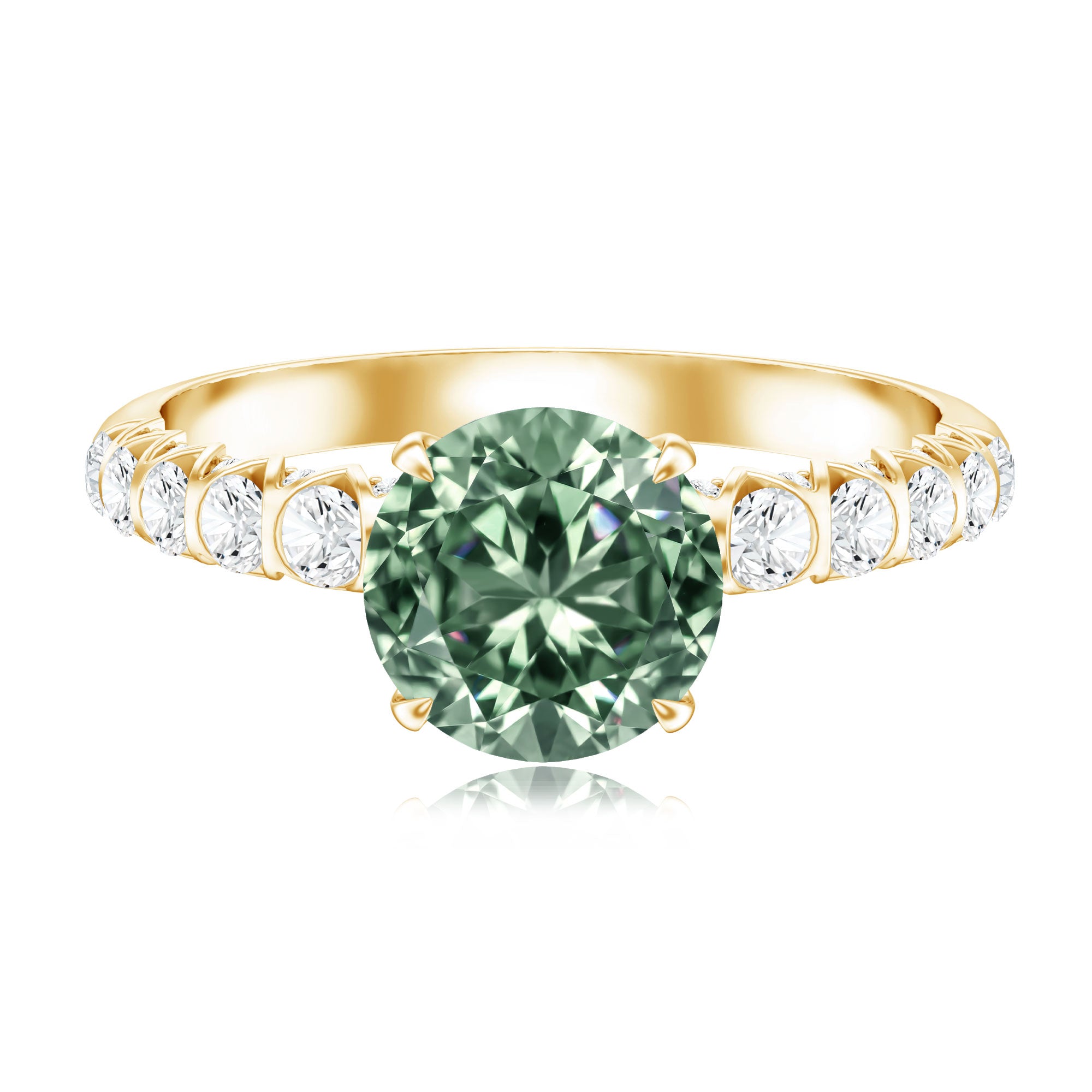 Round 2 Carat Lab Grown Green and White Diamond Engagement Ring with IGI Certificate Vivid Green - VS1 - Rosec Jewels