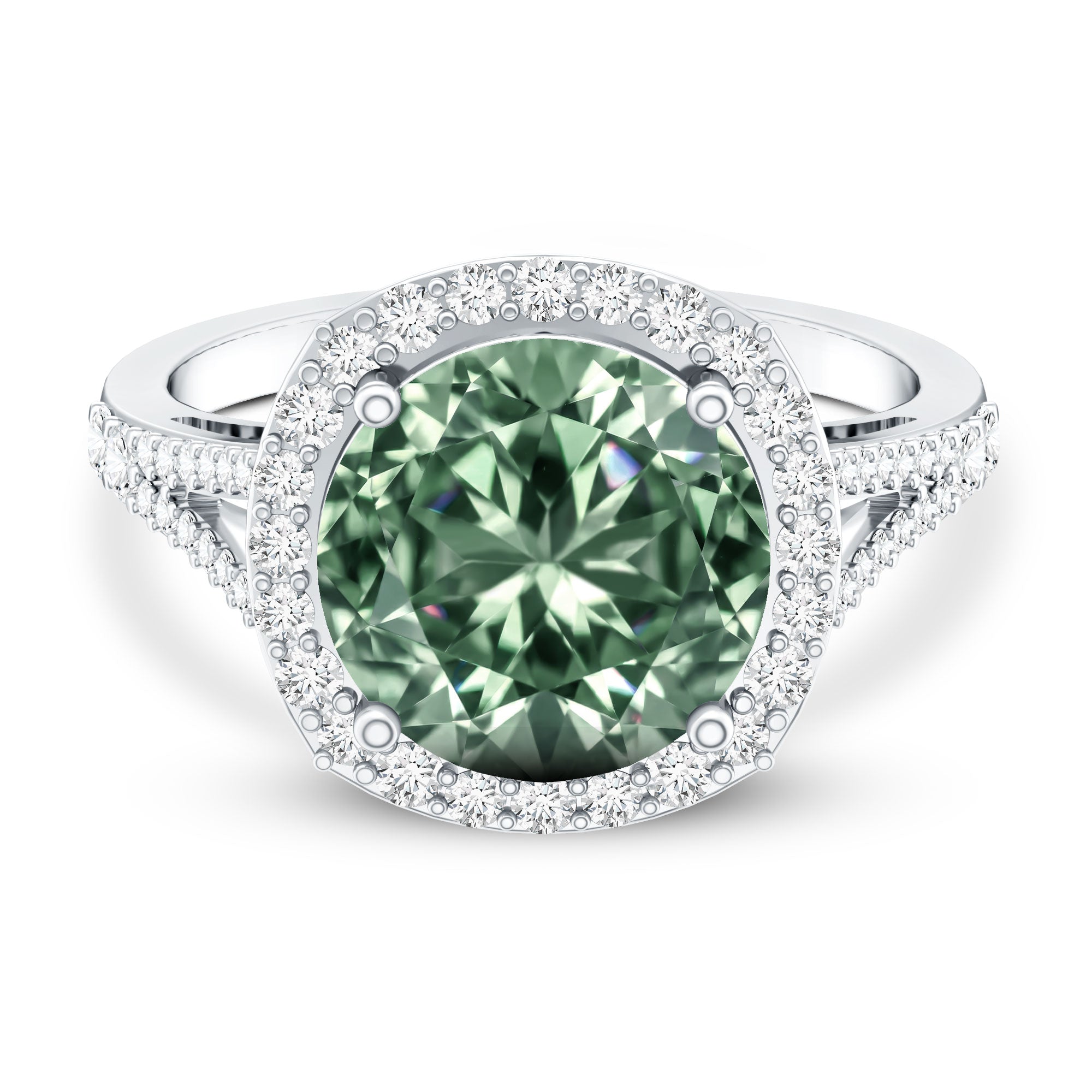 IGI Certified 4 Carat Lab Grown Green Diamond Statement Engagement Ring with Split Shank Vivid Green - VS1 - Rosec Jewels
