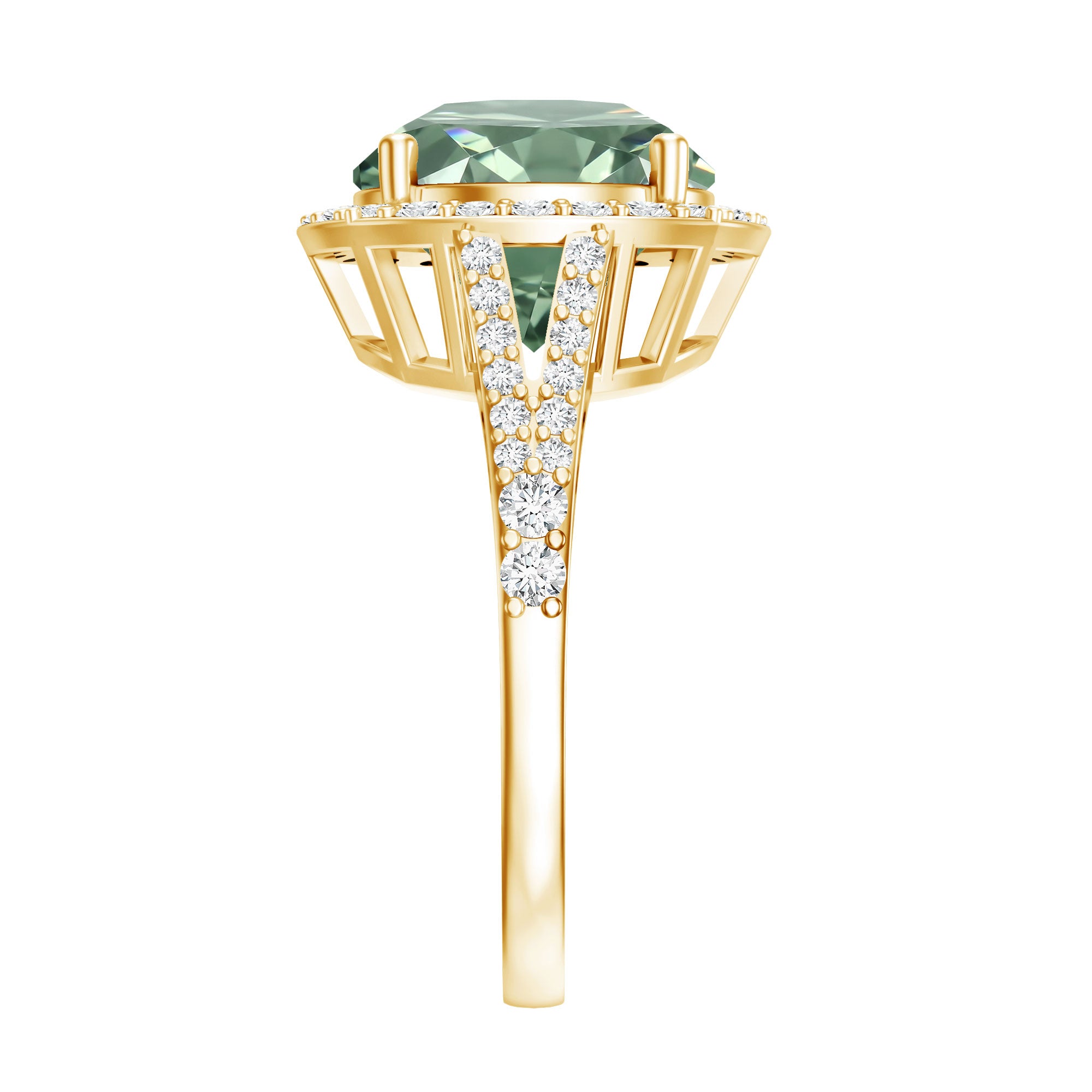 IGI Certified 4 Carat Lab Grown Green Diamond Statement Engagement Ring with Split Shank Vivid Green - VS1 - Rosec Jewels