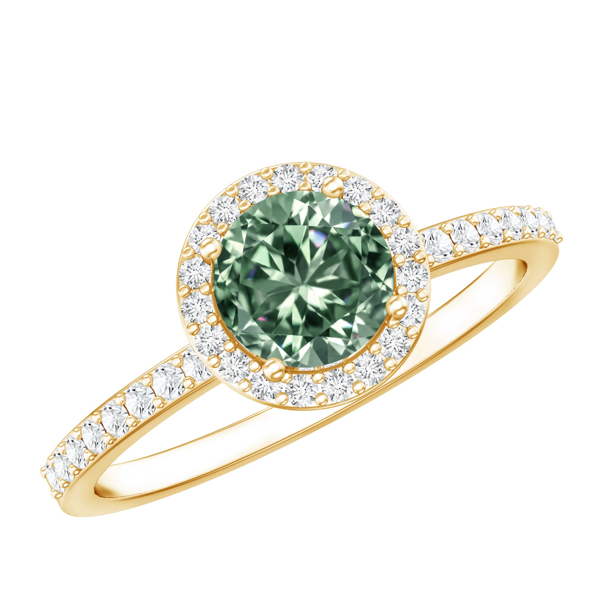 Lab Grown 1 Carat Green Diamond Halo Engagement Ring with IGI Certificate Vivid Green - VS1 - Rosec Jewels