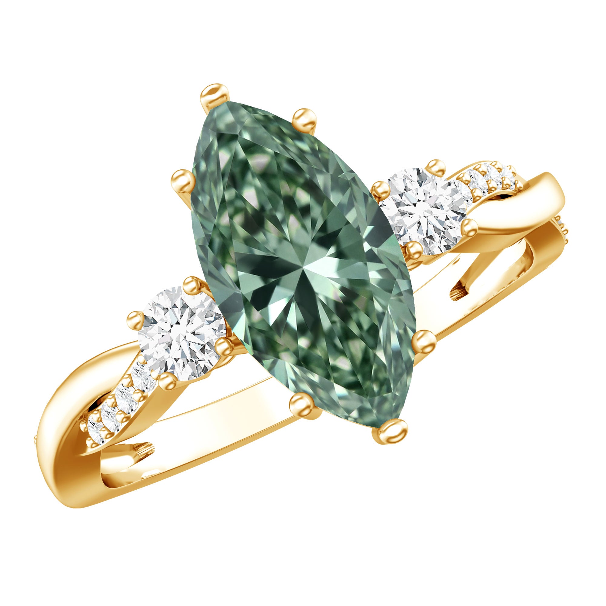 Rosec Jewels-2 Carat Marquise Cut Lab Green Diamond Crossover Engagement Ring with IGI Certificate