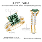 4 Carat Lab Grown Green Diamond Princess Cut Wedding Ring Set IGI Certified Vivid Green - VS1 - Rosec Jewels